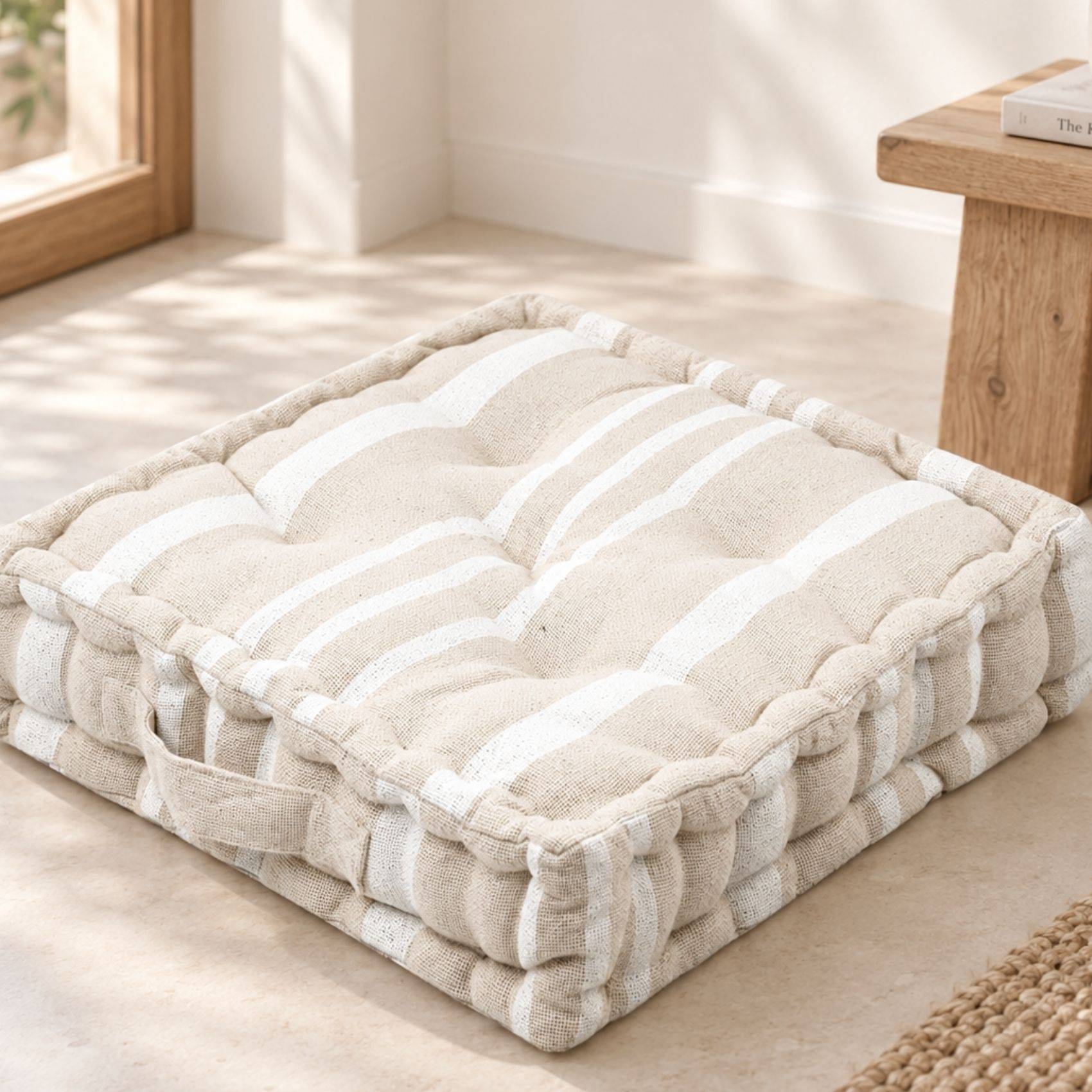 Lovely Casa - Coussin de sol 100% coton épais et moelleux à rayures - LOVELY CASA - Coton - Crème - Image 3