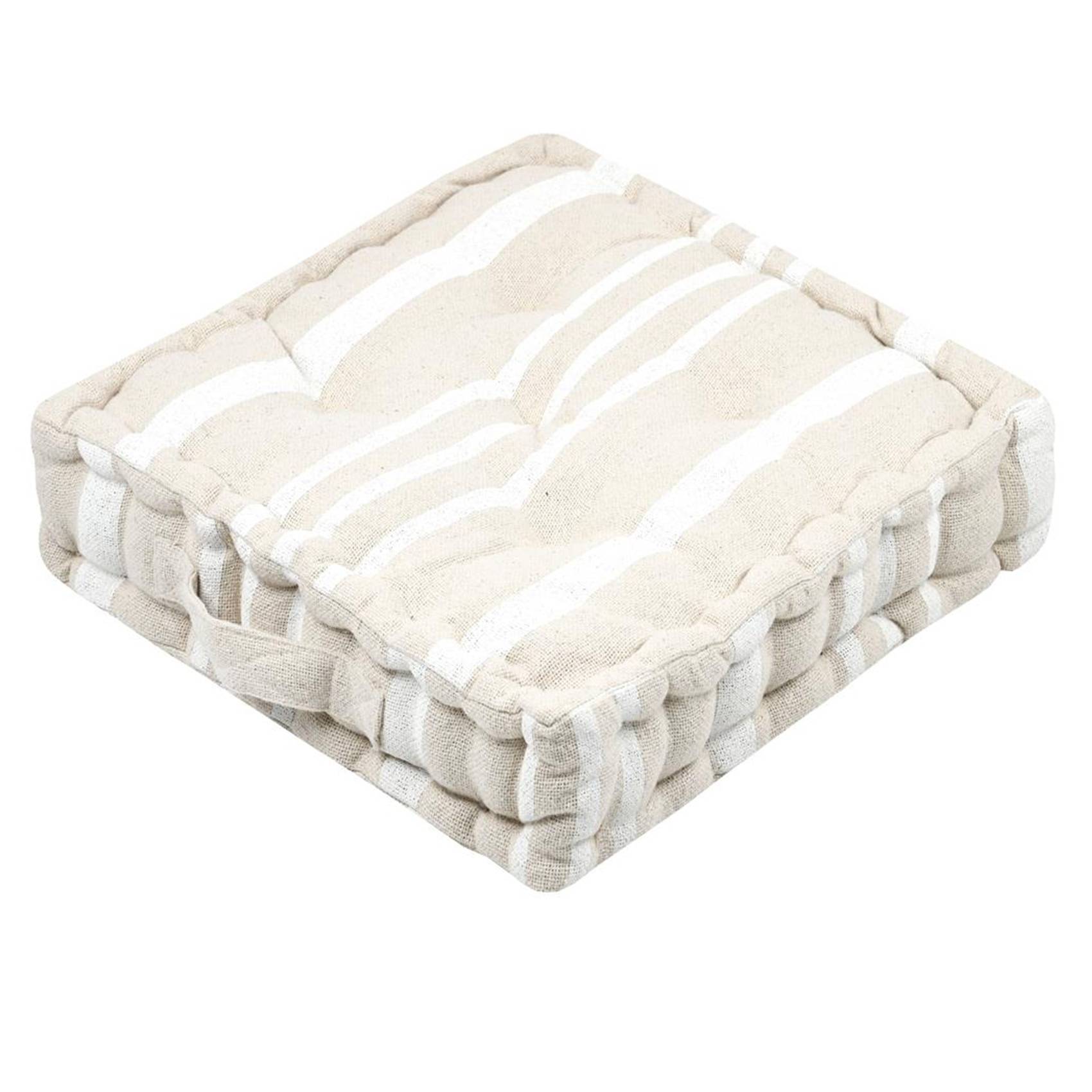 Lovely Casa - Coussin de sol 100% coton épais et moelleux à rayures - LOVELY CASA - Coton - Crème