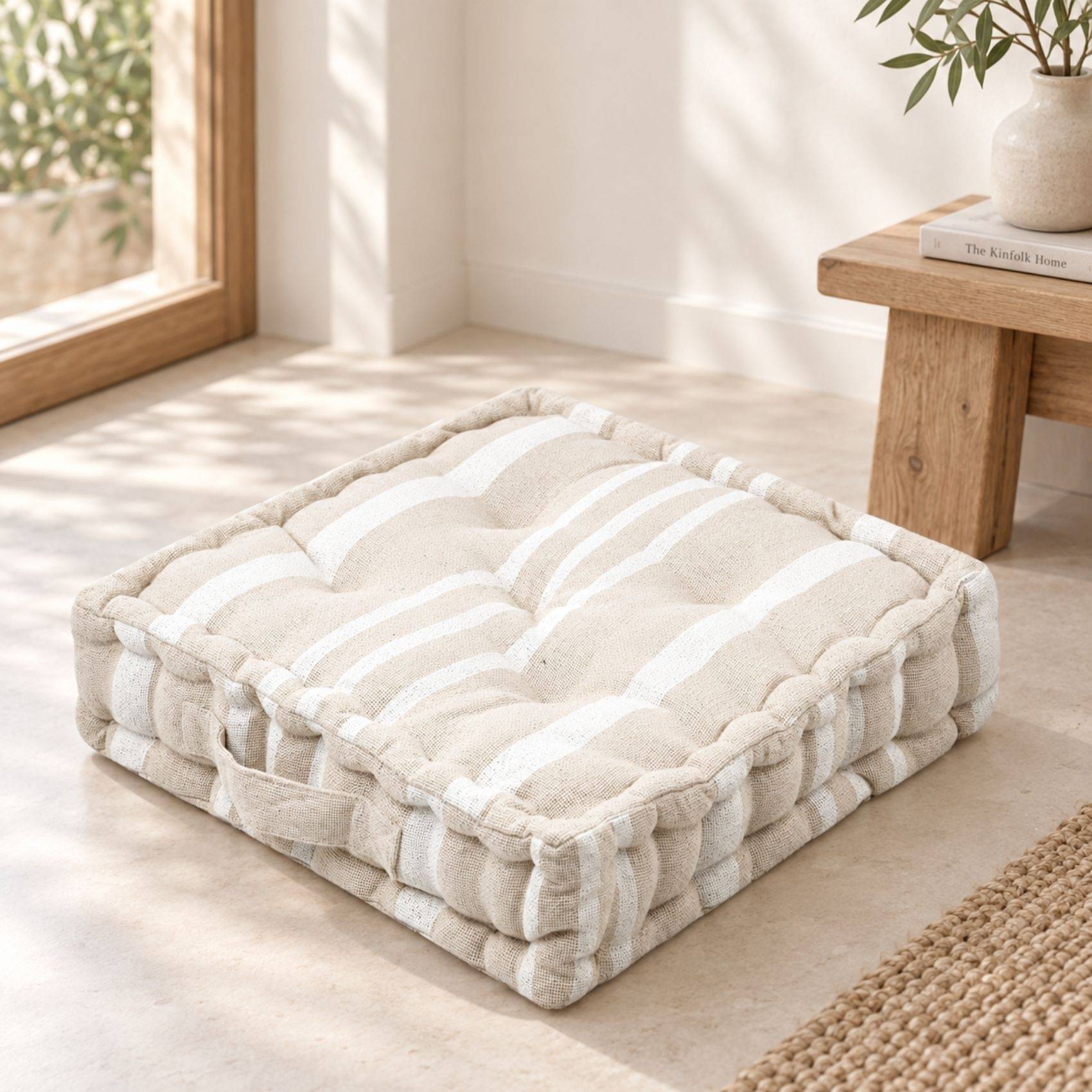 Lovely Casa - Coussin de sol 100% coton épais et moelleux à rayures - LOVELY CASA - Coton - Crème - Image 2