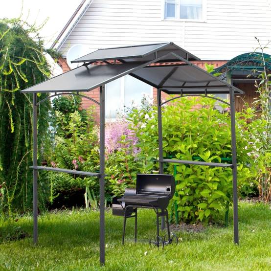 Tonnelle de barbecue acier et polycarbonate abri grill extérieur ventilation 2.4x1.5m - ComfortXL Outdoor Living - Image 1