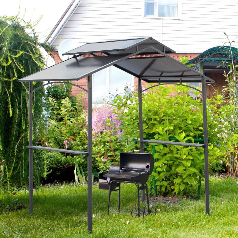 Tonnelle de barbecue acier et polycarbonate abri grill extérieur ventilation 2.4x1.5m - ComfortXL Outdoor Living - Image 1