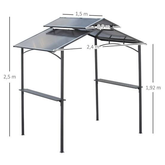 Tonnelle de barbecue acier et polycarbonate abri grill extérieur ventilation 2.4x1.5m - ComfortXL Outdoor Living - Image 3