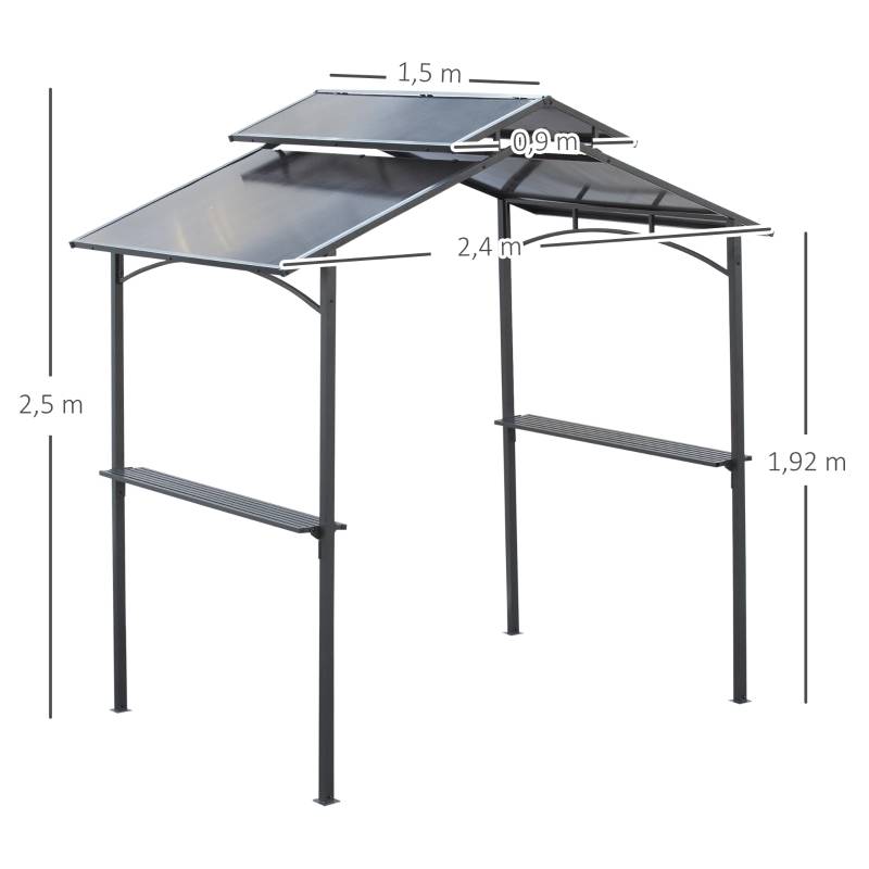 Tonnelle de barbecue acier et polycarbonate abri grill extérieur ventilation 2.4x1.5m - ComfortXL Outdoor Living - Image 3