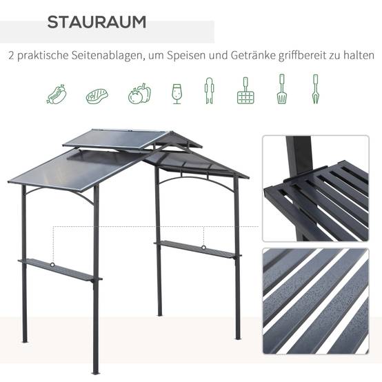Tonnelle de barbecue acier et polycarbonate abri grill extérieur ventilation 2.4x1.5m - ComfortXL Outdoor Living - Image 6