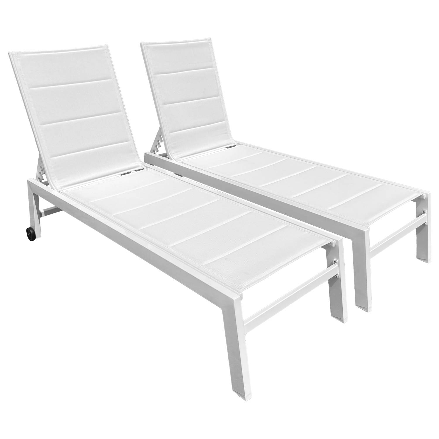 Happy Garden - Lot de 2 bains de soleil BARBADOS en textilène blanc - aluminium blanc - HAPPY GARDEN - Imagen 1