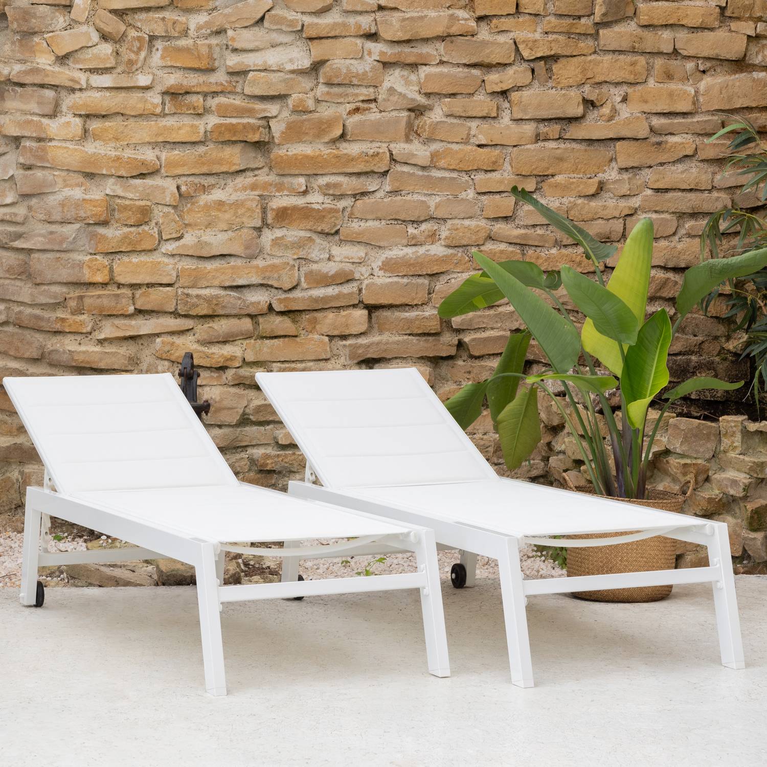 Lot de 2 bains de soleil BARBADOS en textilène blanc - aluminium blanc - HAPPY GARDEN - Imagen 10