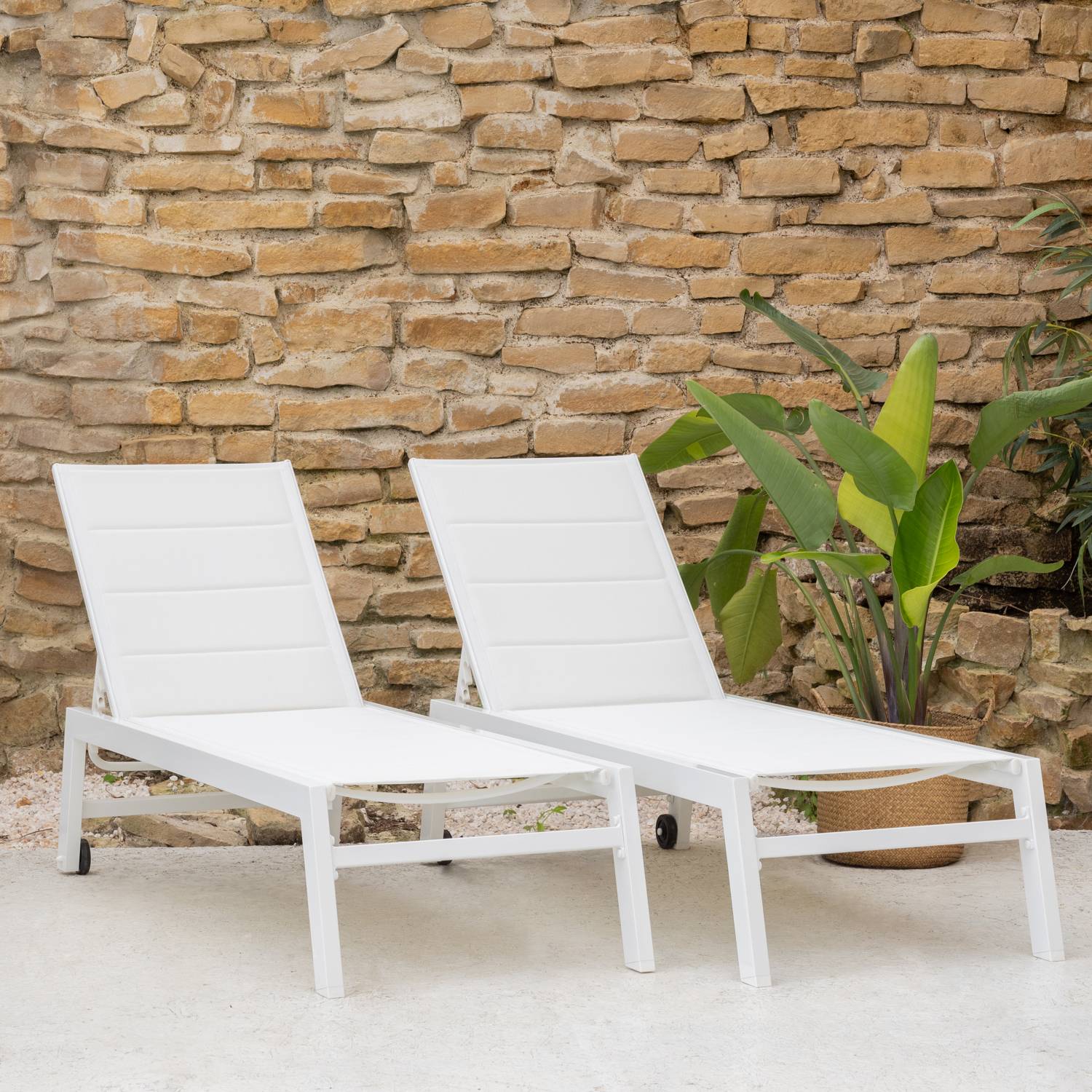Lot de 2 bains de soleil BARBADOS en textilène blanc - aluminium blanc - HAPPY GARDEN - Imagen 2