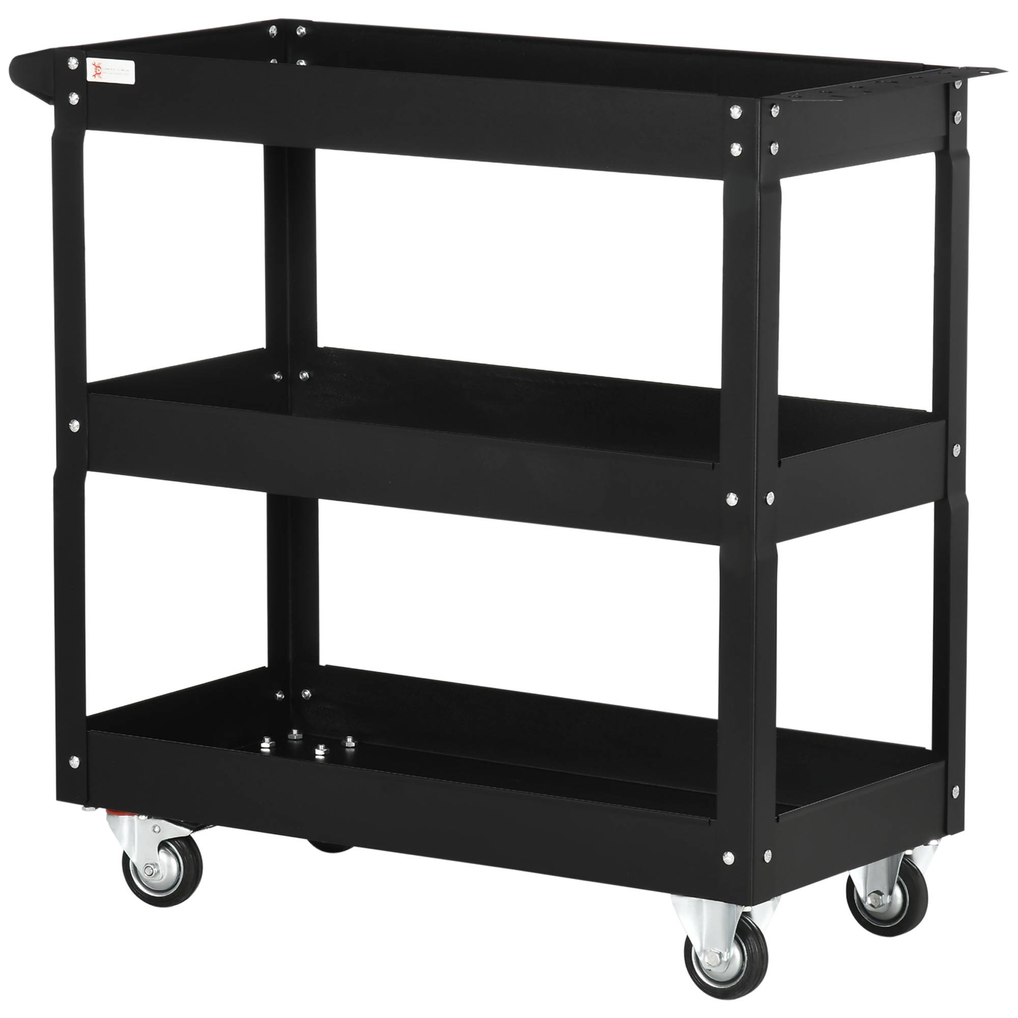Sans Marque - Chariot à outils à 3 niveaux, 4 roues, Acier, 83 L x 35,3 P x 76 H cm, Noir - Image 2