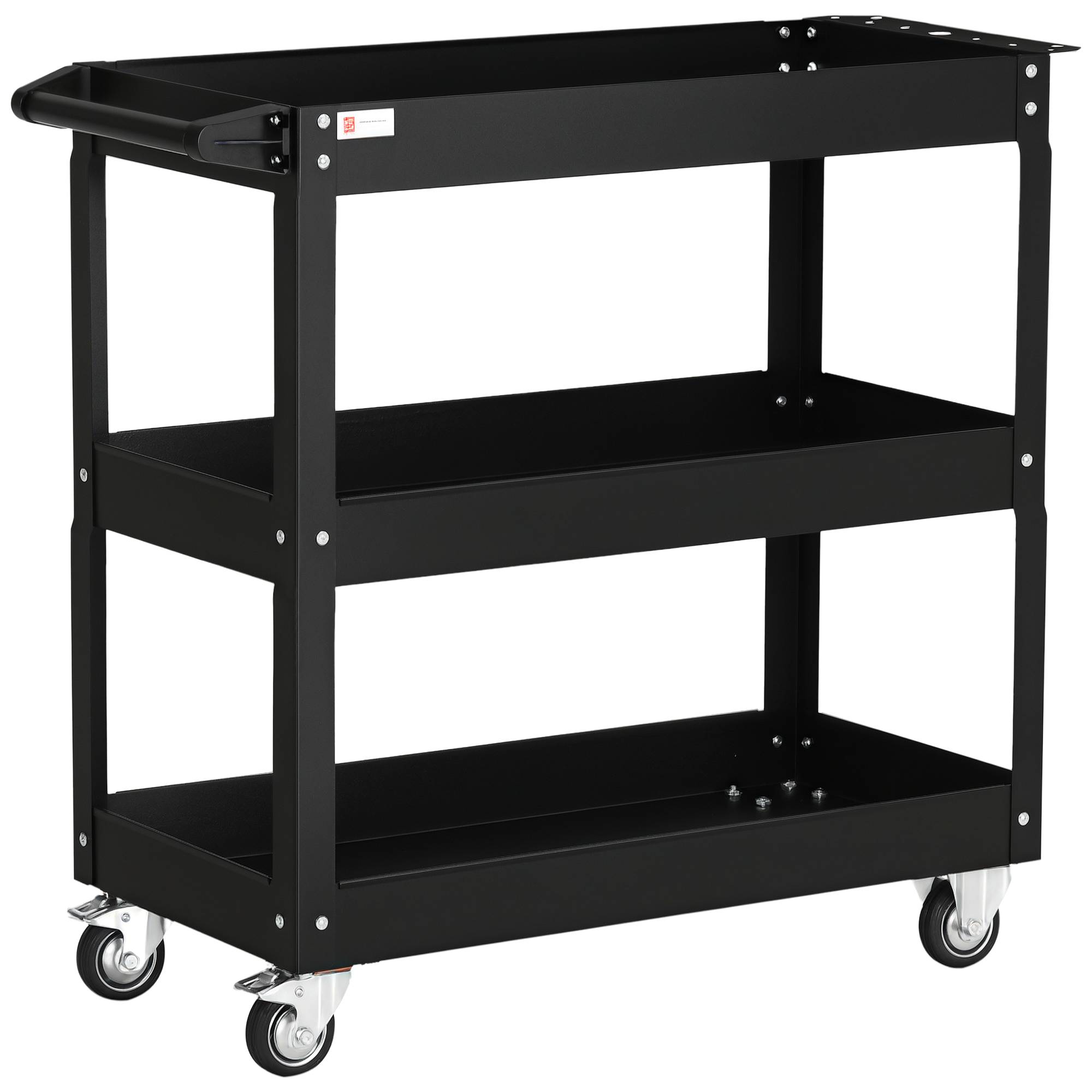 Sans Marque - Chariot à outils à 3 niveaux, 4 roues, Acier, 83 L x 35,3 P x 76 H cm, Noir