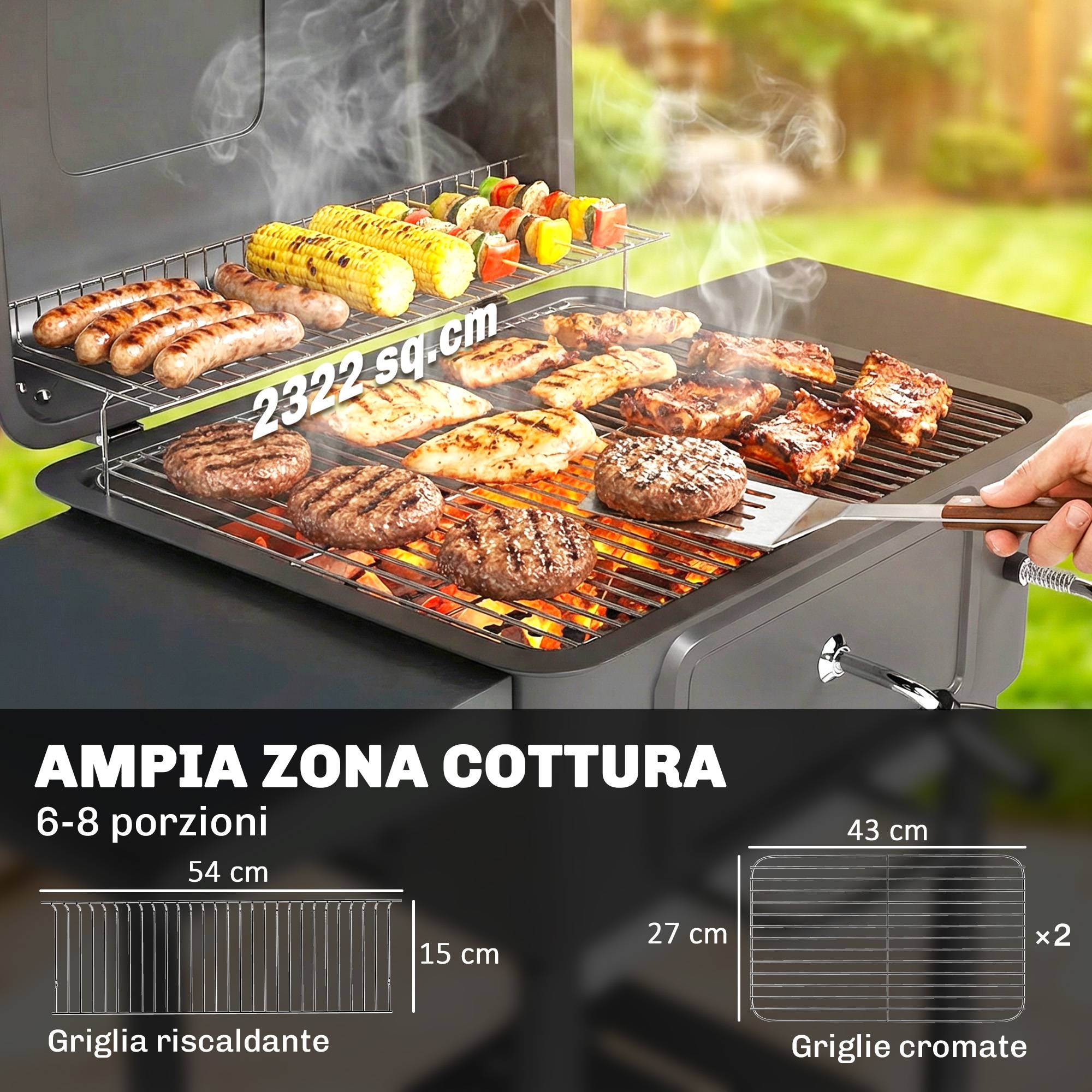 Barbecue à charbon, fumoir portable avec ventilation, thermomètre et étagères latérales, noir - Image 6