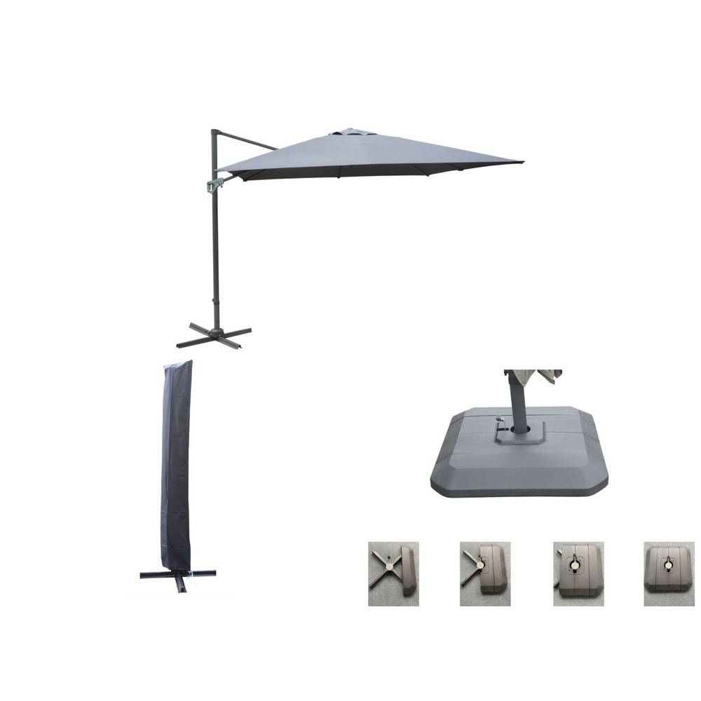 Proloisirs - Set d'ombrage complet (1 parasol déporté NH 3x3 + 1 housse + 1 lestage) - grey PROLOISIRS