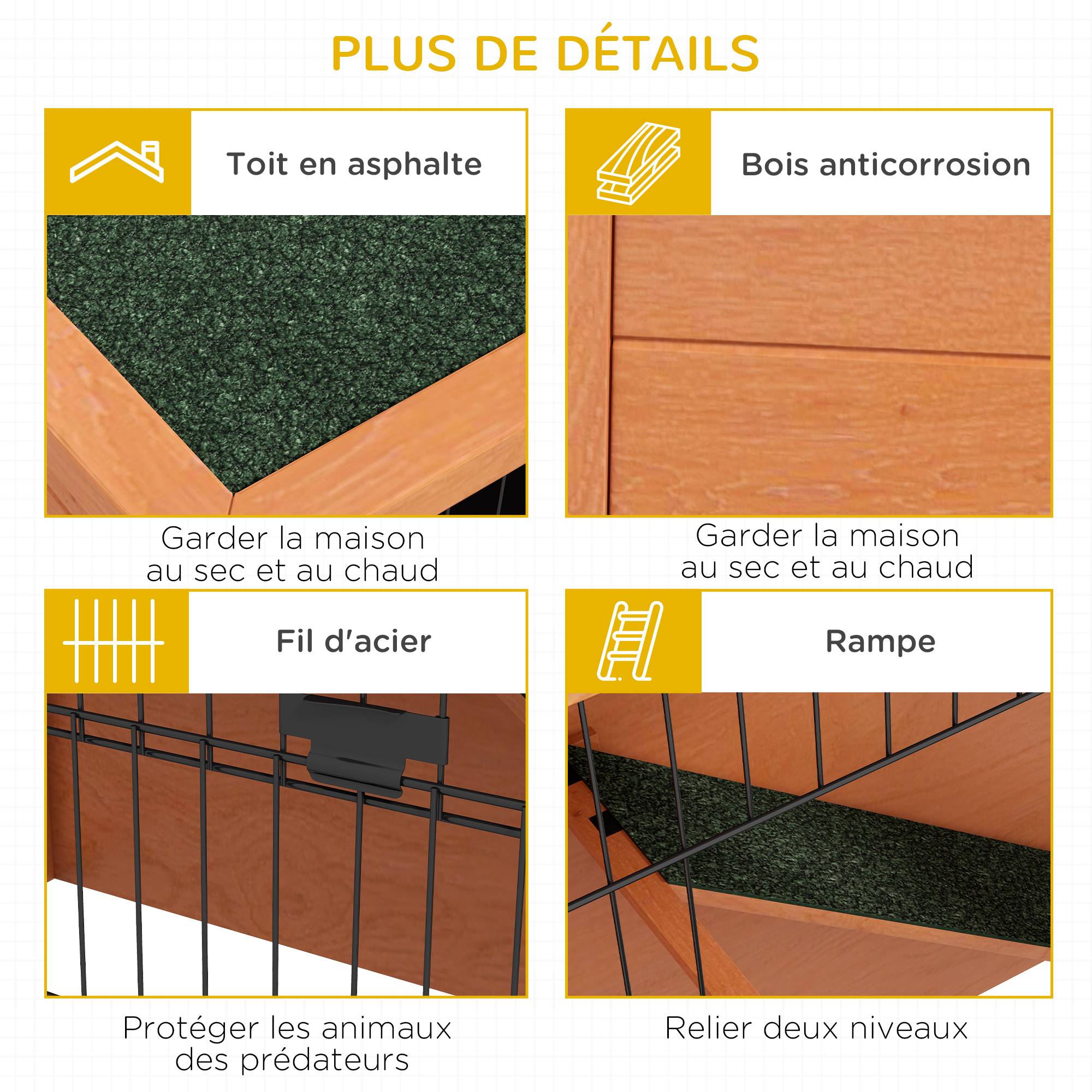 Clapier lapin bois sapin pour rongeurs extérieur 2 niveaux toit 120cm orange - ComfortXL Outdoor Living - Image 9