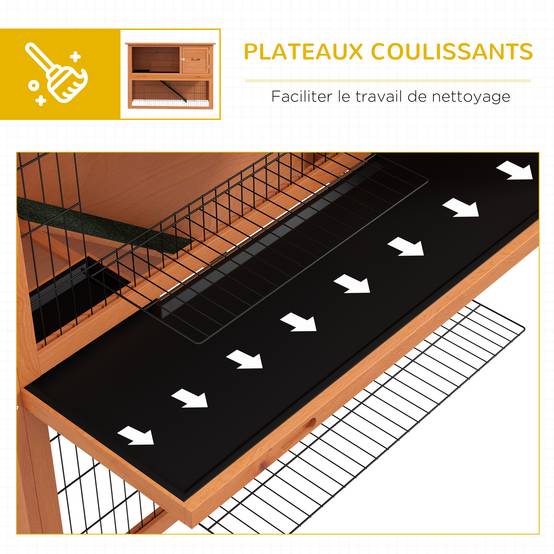 Clapier lapin bois sapin pour rongeurs extérieur 2 niveaux toit 120cm orange - ComfortXL Outdoor Living - Image 8
