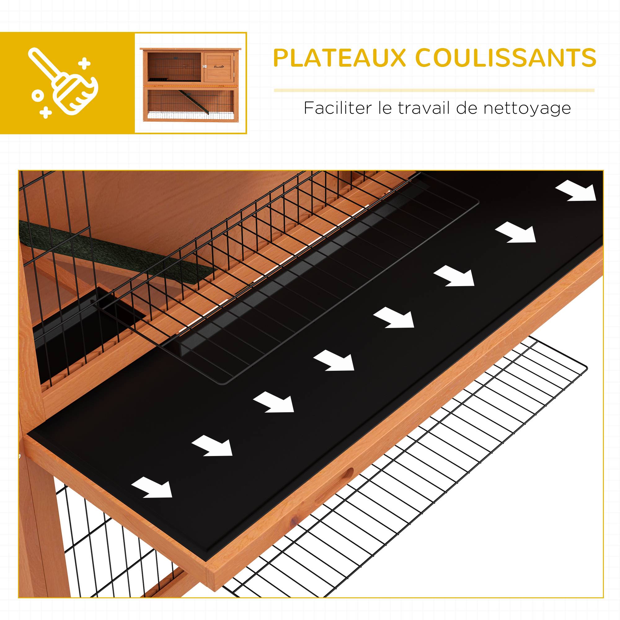 Clapier lapin bois sapin pour rongeurs extérieur 2 niveaux toit 120cm orange - ComfortXL Outdoor Living - Image 8