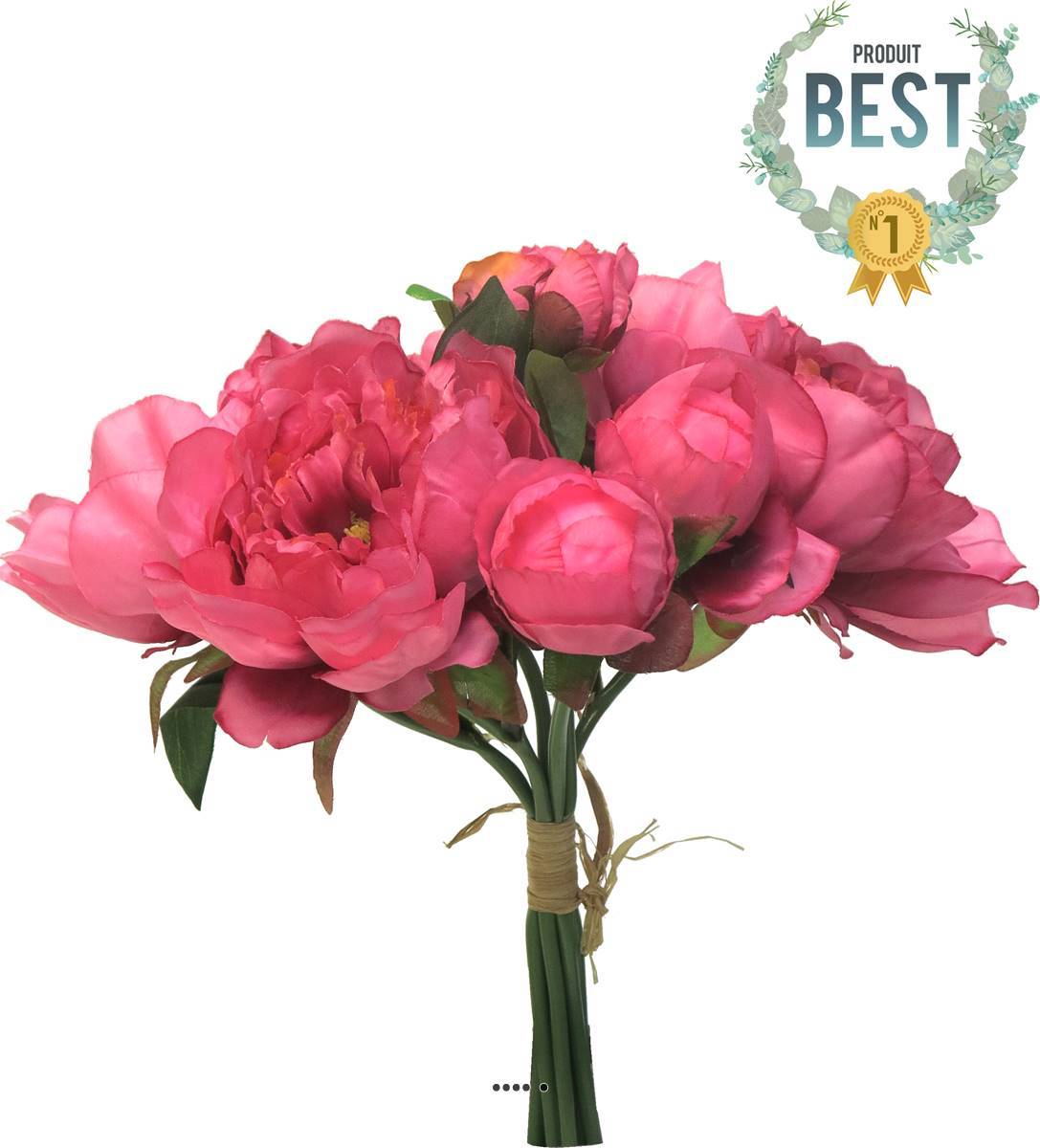 Artificielles - Bouquet de Pivoines factices 8 têtes D28cm H34cm Rose fuchsia - BEST - couleur: Rose fushia 730 - Imagen 1