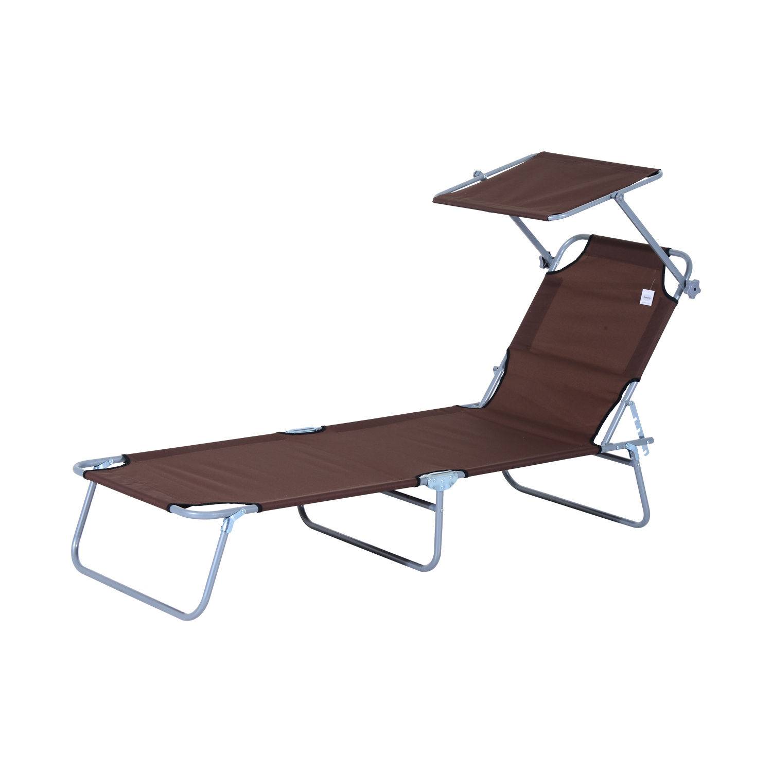 Transat pliant marron, pare-soleil, dossier 4 positions, charge 120kg, jardin balcon piscine, 6 coloris - Image 2