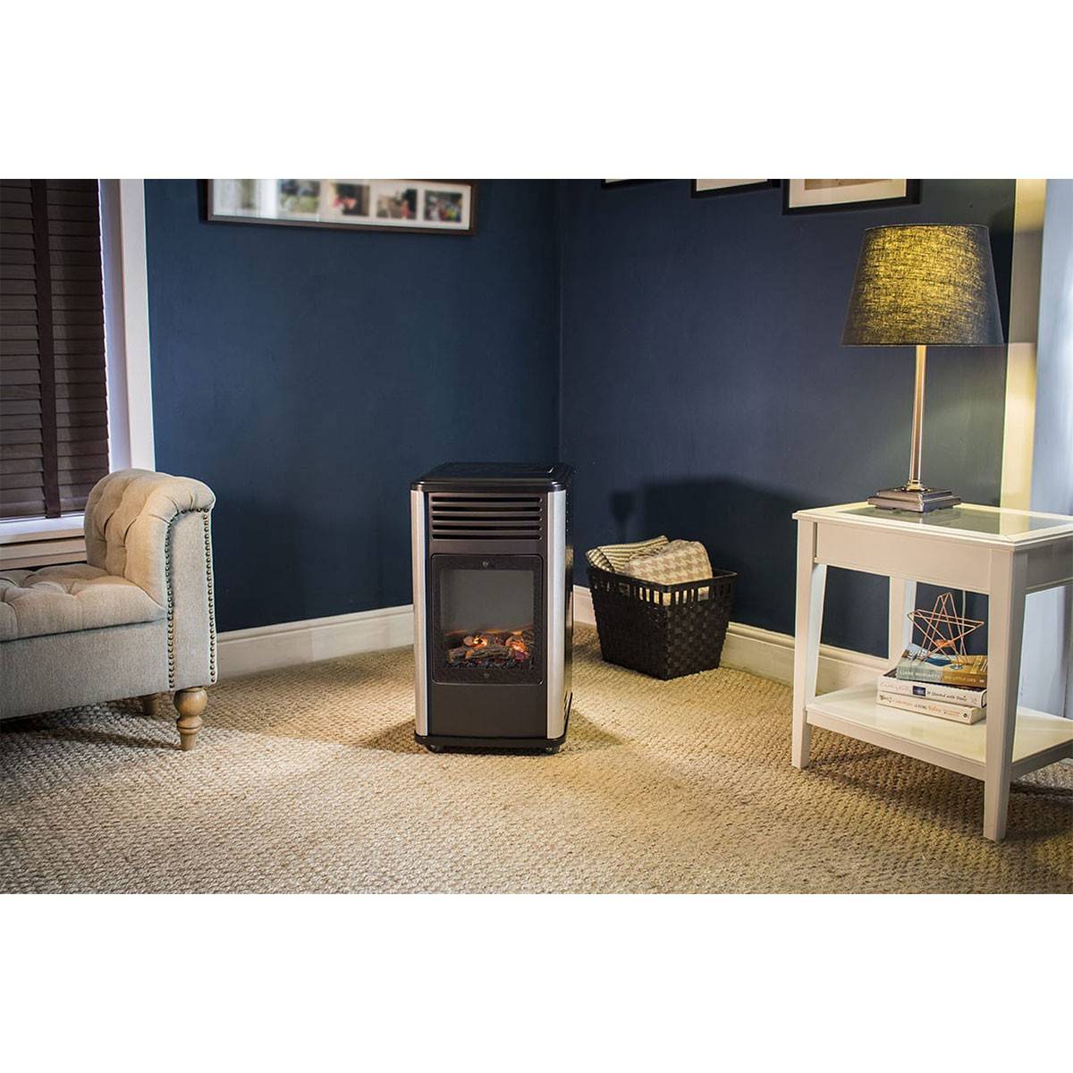 Poêle à gaz 3.4 kW Noir effet poêle à bois 3 niveaux de chauffe Grande autonomie Chauffage d'appoint Manhattan Universal - Imagen 3