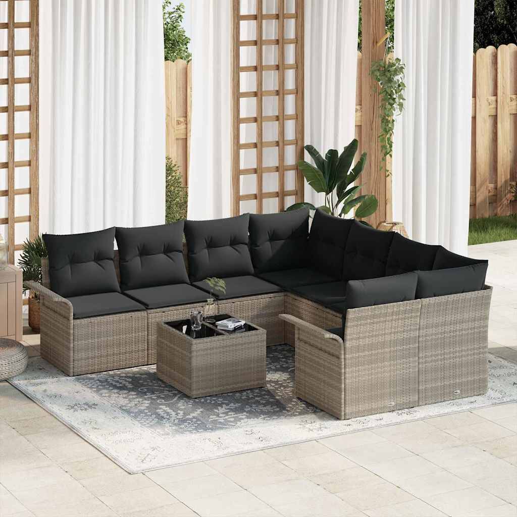 Canapé Extérieur 9 pcs Polyrotin Modulable Finition Mate Gris Clair et Gris Foncé – ComfortXL Outdoor Living - Image 1