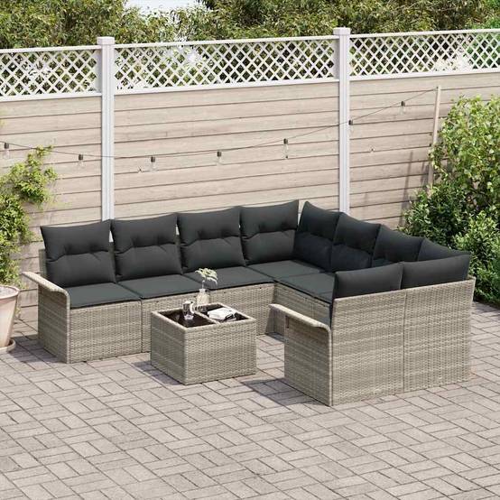 Canapé Extérieur 9 pcs Polyrotin Modulable Finition Mate Gris Clair et Gris Foncé – ComfortXL Outdoor Living - Image 3