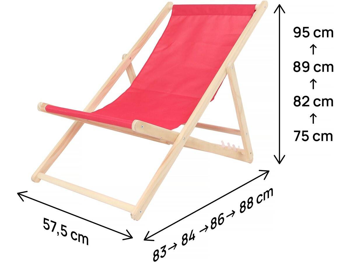 Habitat Et Jardin - Lot De 2 Transat En Bois "chilienne" - 107 X 56.5 X 81 Cm - Rouge -habitat Et Jardin - Imagen 4