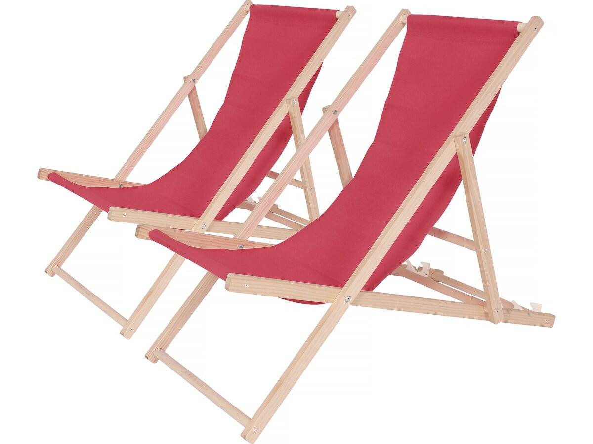 Habitat Et Jardin - Lot De 2 Transat En Bois "chilienne" - 107 X 56.5 X 81 Cm - Rouge -habitat Et Jardin - Imagen 1