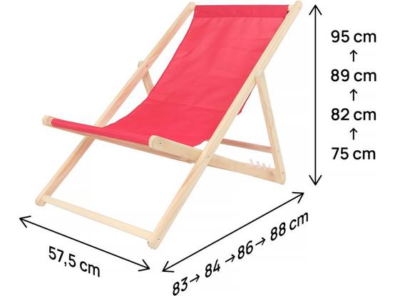 Lot De 2 Transat En Bois "chilienne" - 107 X 56.5 X 81 Cm - Rouge -habitat Et Jardin - Image 4