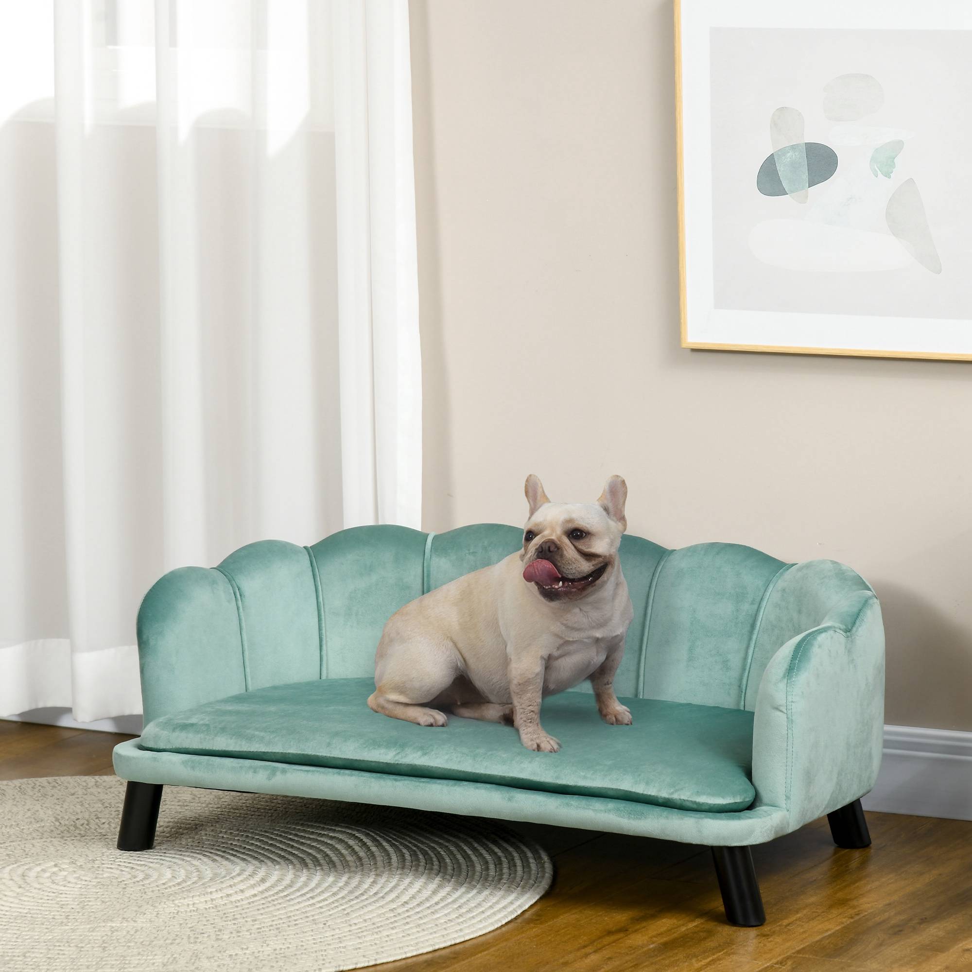Canapé pour chien bois et polyester salon coussin lavable 98cm vert - ComfortXL Outdoor Living - Image 4