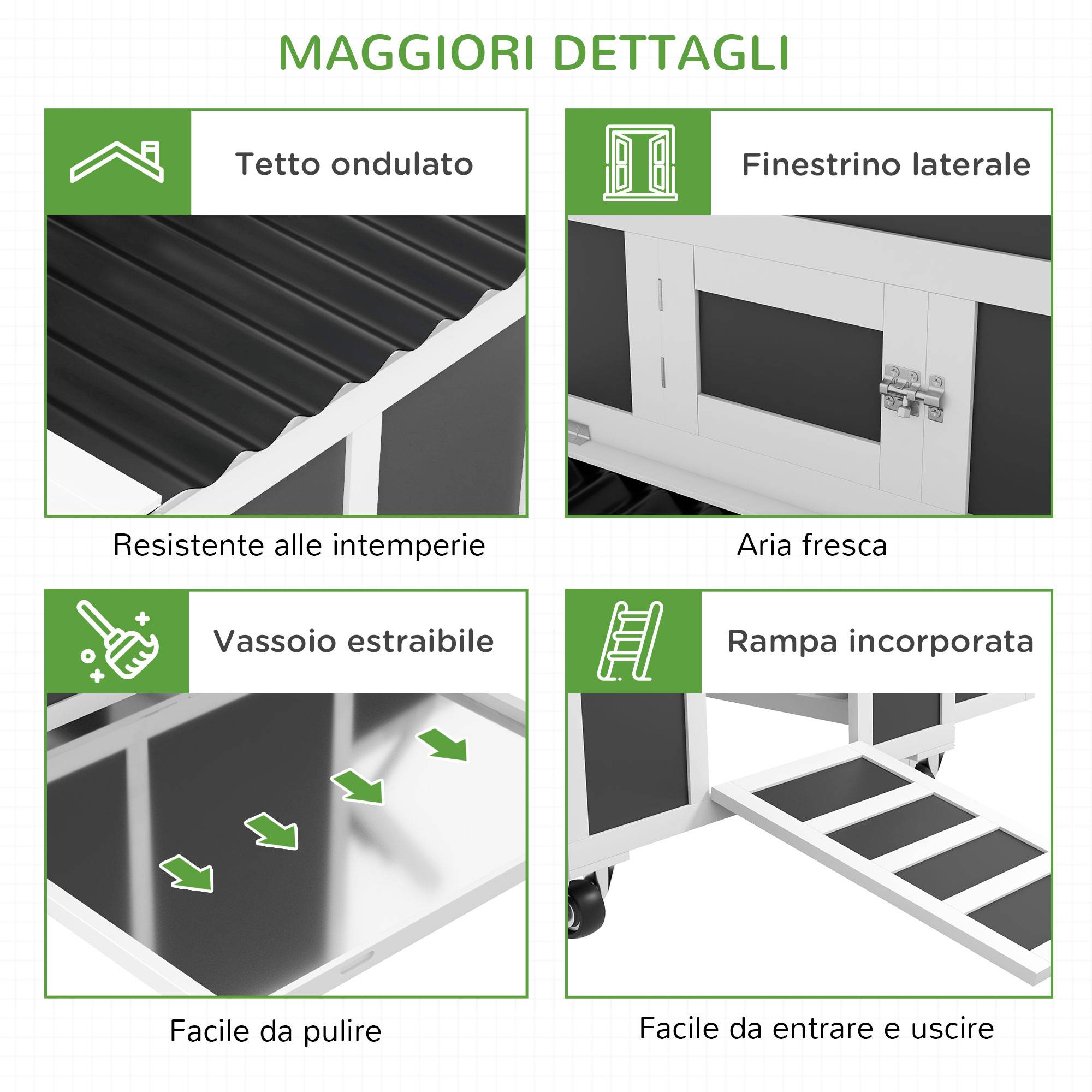 Poulailler en bois pour 2 à 4 poules avec 2 pondoirs, toit ouvrant et plateau amovible, gris foncé - Image 9