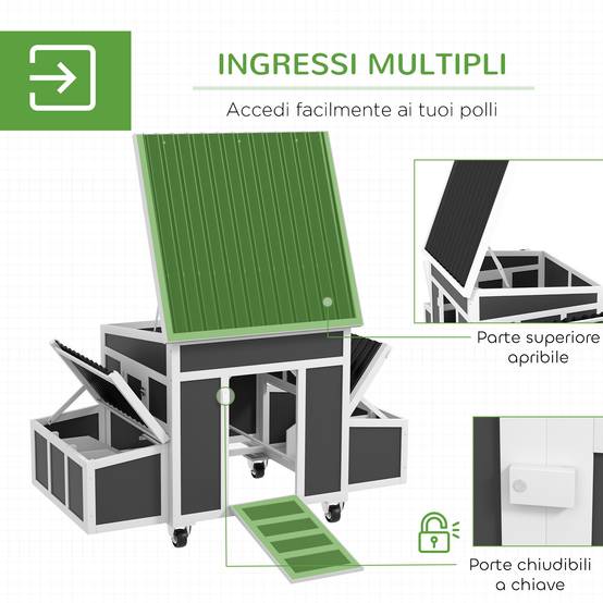 Poulailler en bois pour 2 à 4 poules avec 2 pondoirs, toit ouvrant et plateau amovible, gris foncé - Image 7
