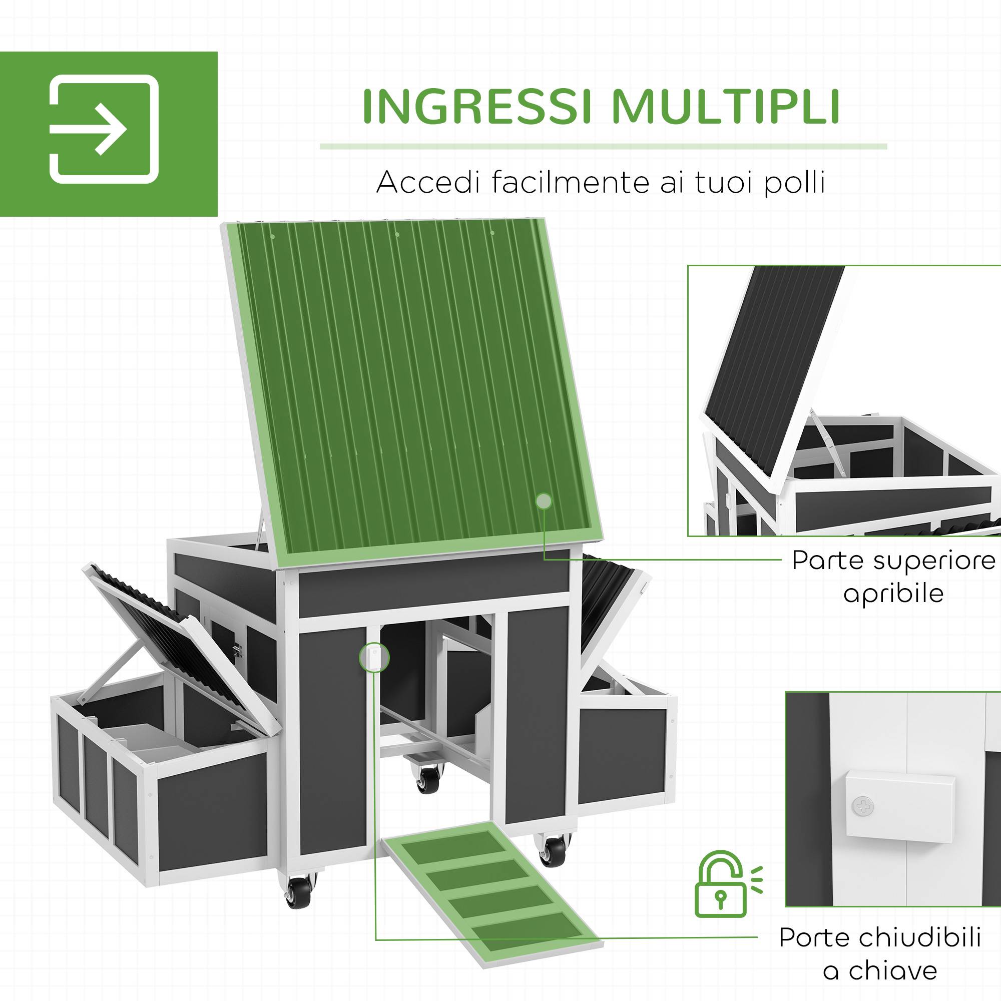 Poulailler en bois pour 2 à 4 poules avec 2 pondoirs, toit ouvrant et plateau amovible, gris foncé - Image 7