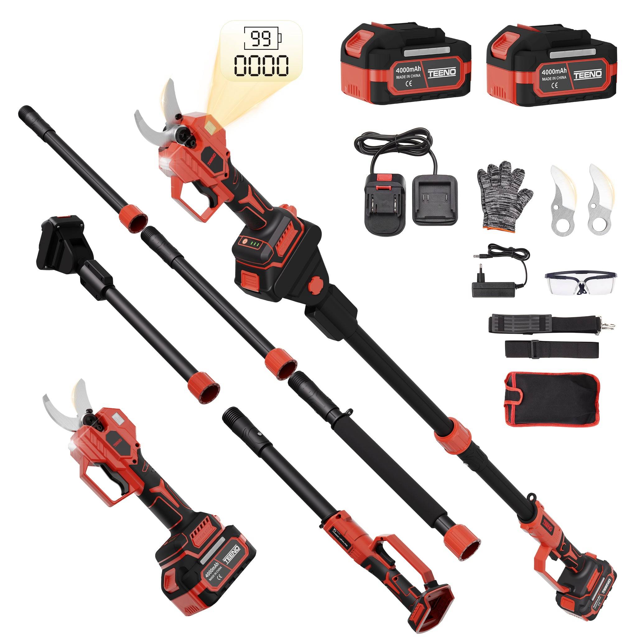 Teeno - Sécateur Électrique Avec Perche, 2-en-1 Secateur Electrique Sans Fil Télescopique, Portée Totale 4.3 m, Coupe 50 mm, 2 * 4,0Ah Batteries - Image 5