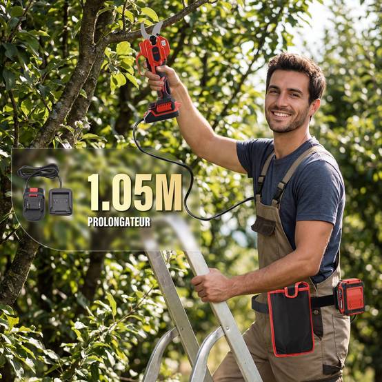 Teeno - Sécateur Électrique Avec Perche, 2-en-1 Secateur Electrique Sans Fil Télescopique, Portée Totale 4.3 m, Coupe 50 mm, 2 * 4,0Ah Batteries - Image 6