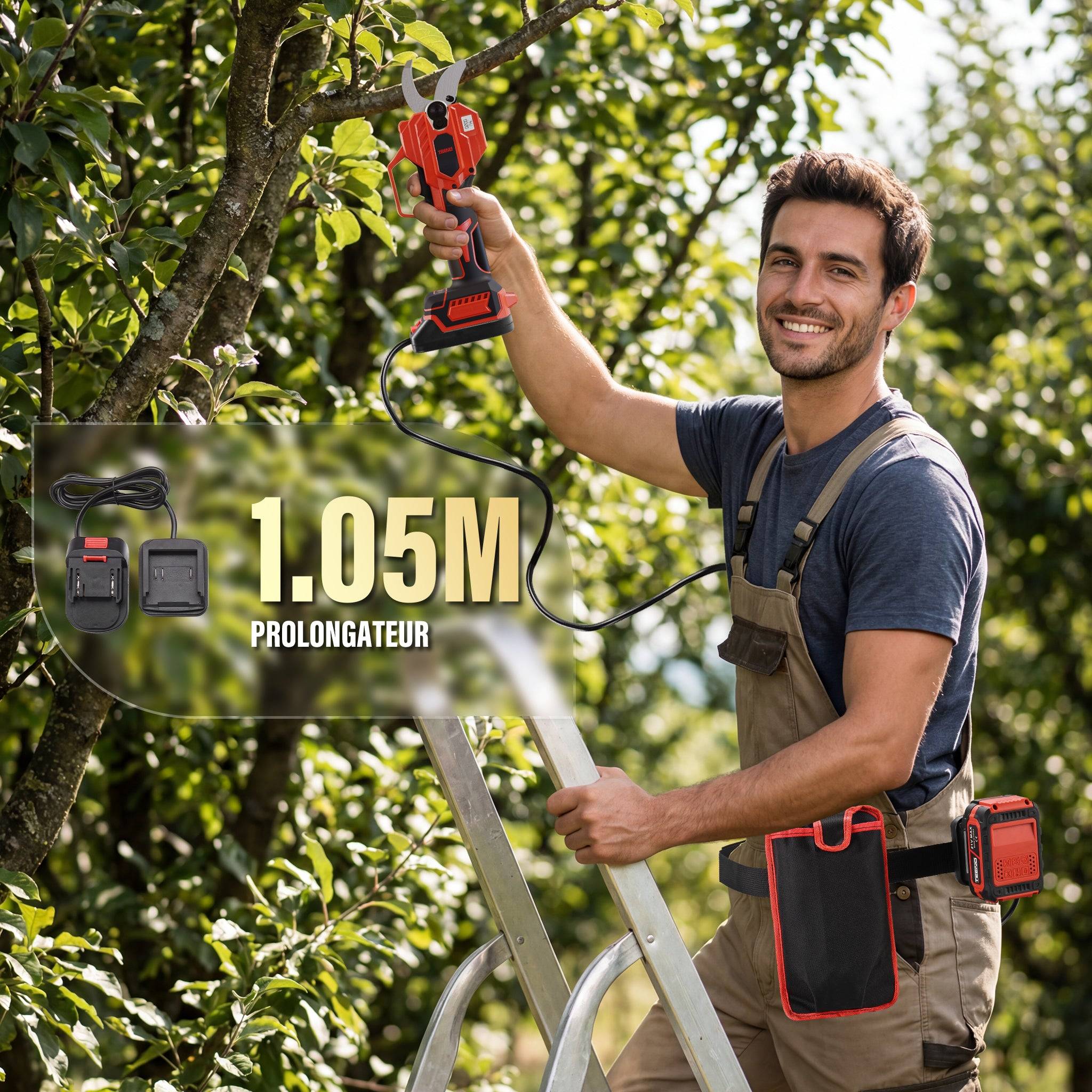 Teeno - Sécateur Électrique Avec Perche, 2-en-1 Secateur Electrique Sans Fil Télescopique, Portée Totale 4.3 m, Coupe 50 mm, 2 * 4,0Ah Batteries - Image 6