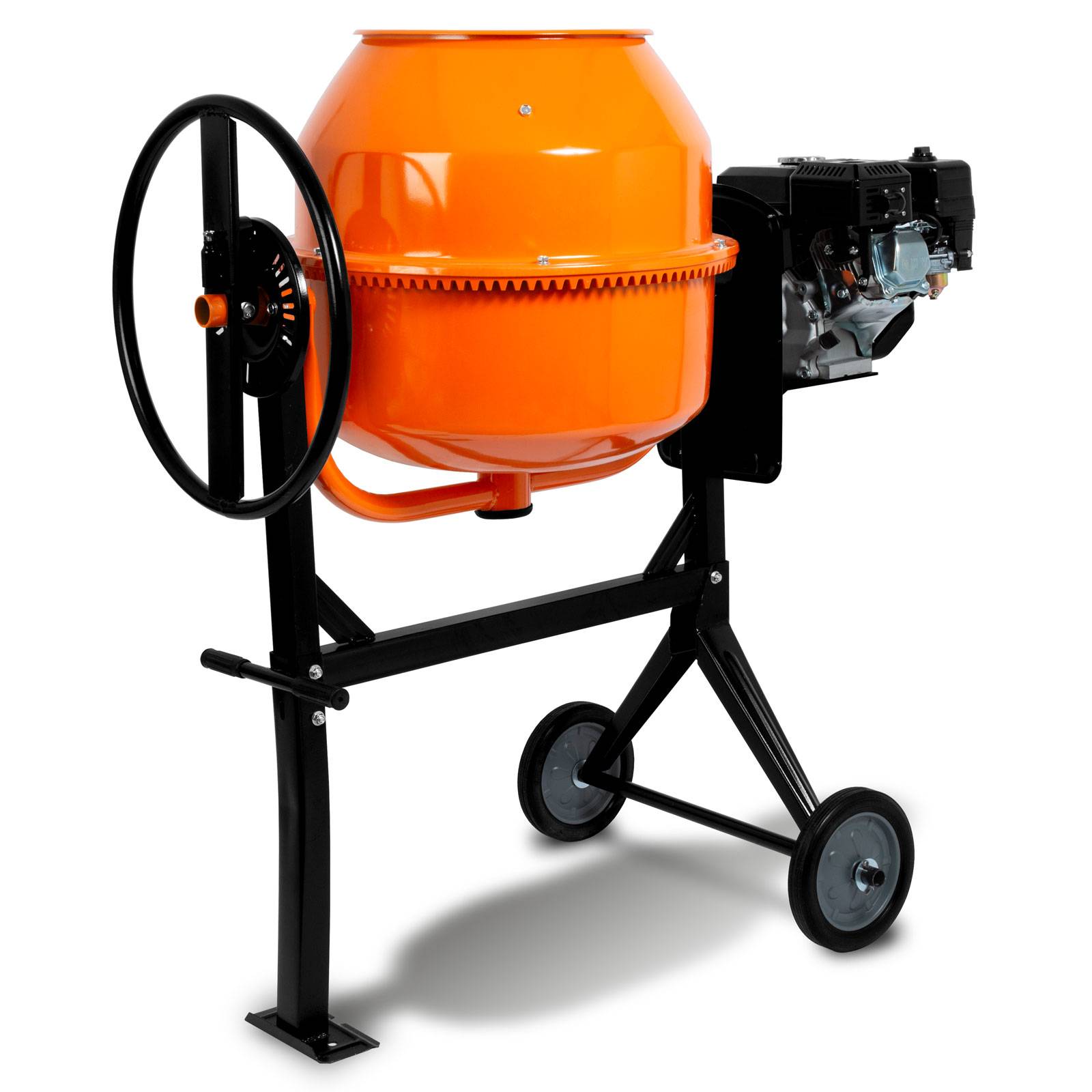 EBERTH - EBERTH 140L Bétonnière essence mobile, moteur 6,5 CV, 4 temps, châssis, tambour et couronne dentée en acier, volant blocable