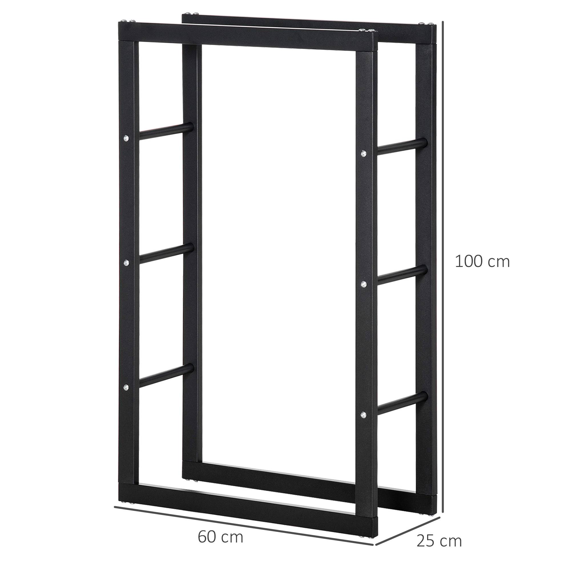 Range bûches Etagère porte bois de cheminée porte-bûches design contemporain charge max. 100 Kg dim. 60L x 25l x 100H cm métal noir - Image 5