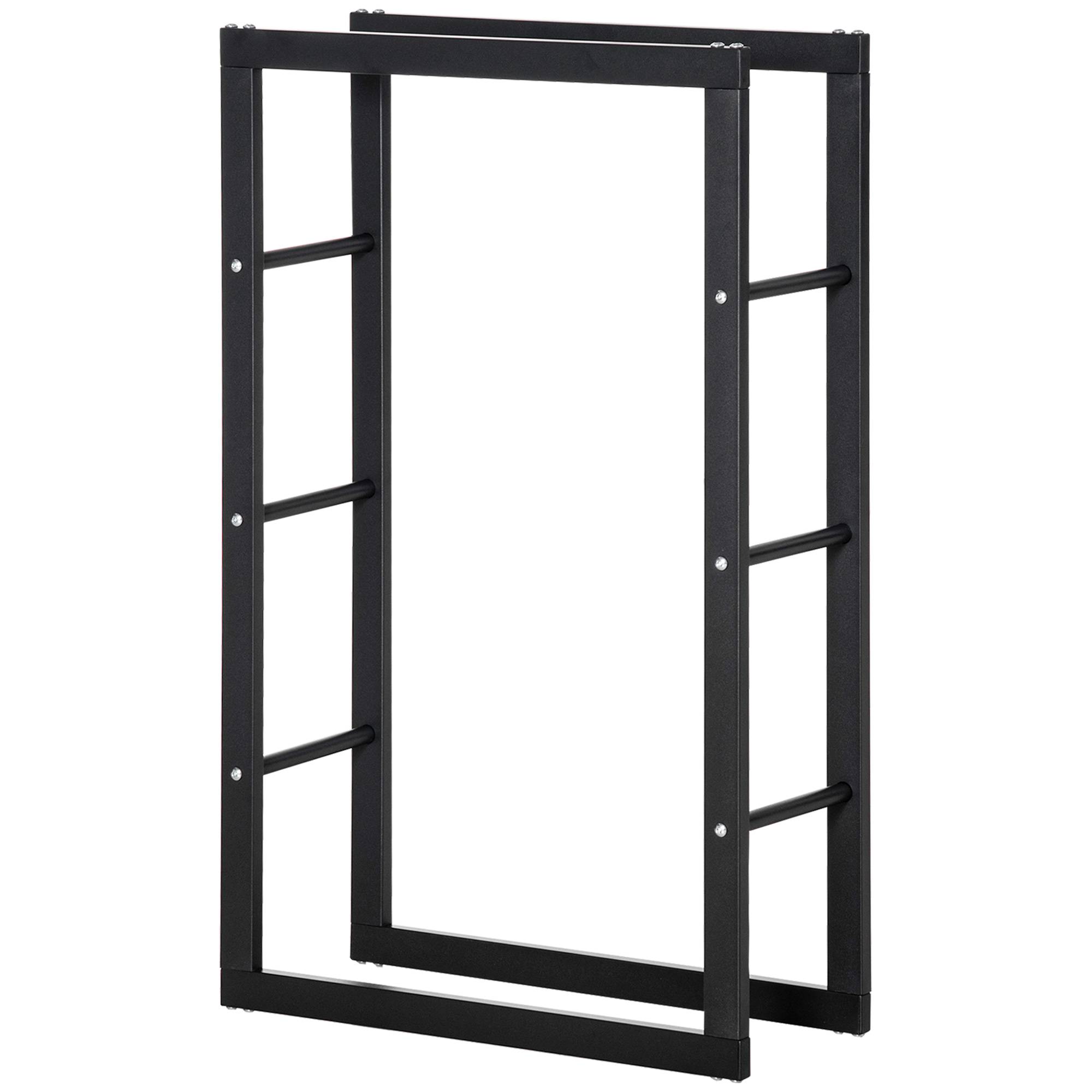 Range bûches Etagère porte bois de cheminée porte-bûches design contemporain charge max. 100 Kg dim. 60L x 25l x 100H cm métal noir - Image 2