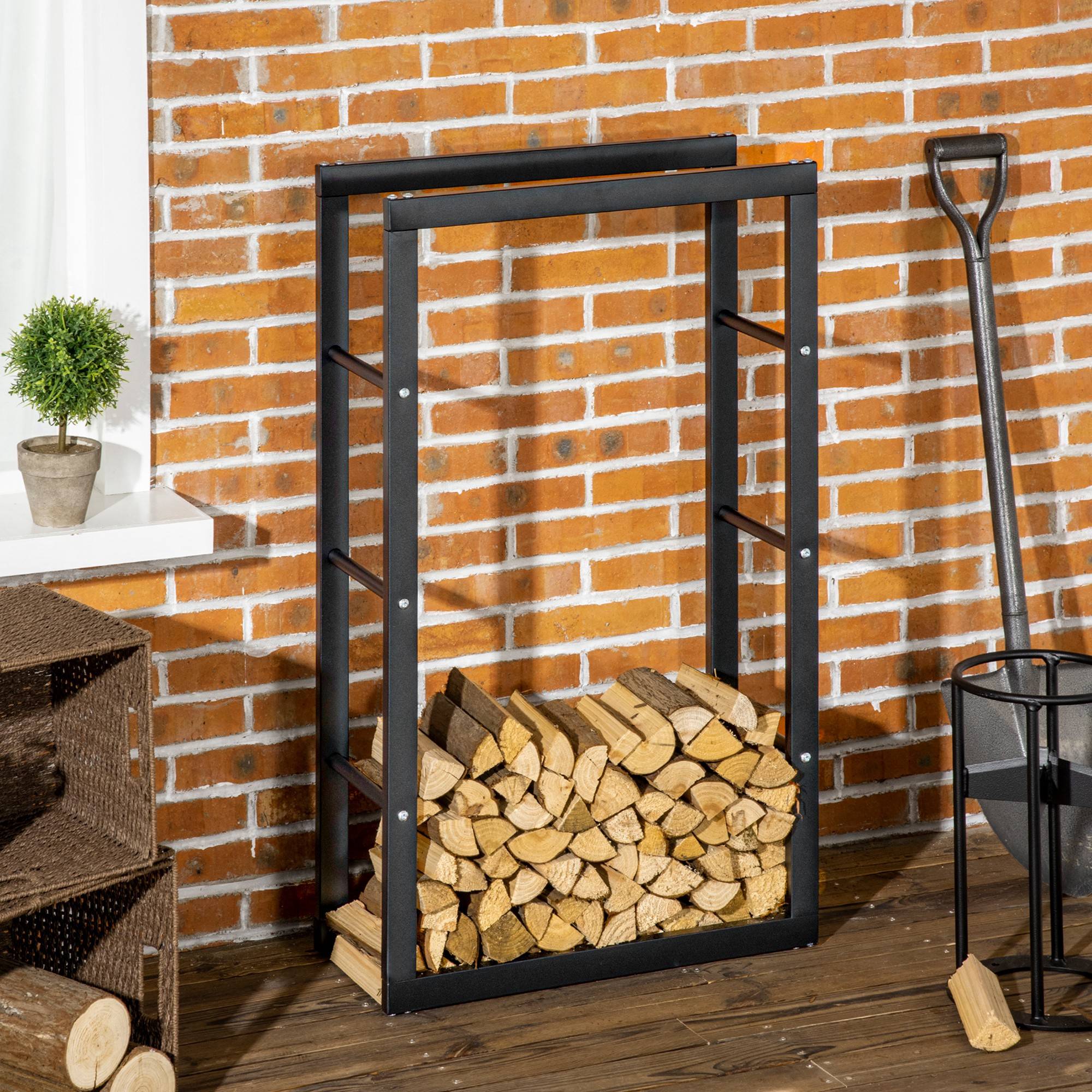 Range bûches Etagère porte bois de cheminée porte-bûches design contemporain charge max. 100 Kg dim. 60L x 25l x 100H cm métal noir - Image 3