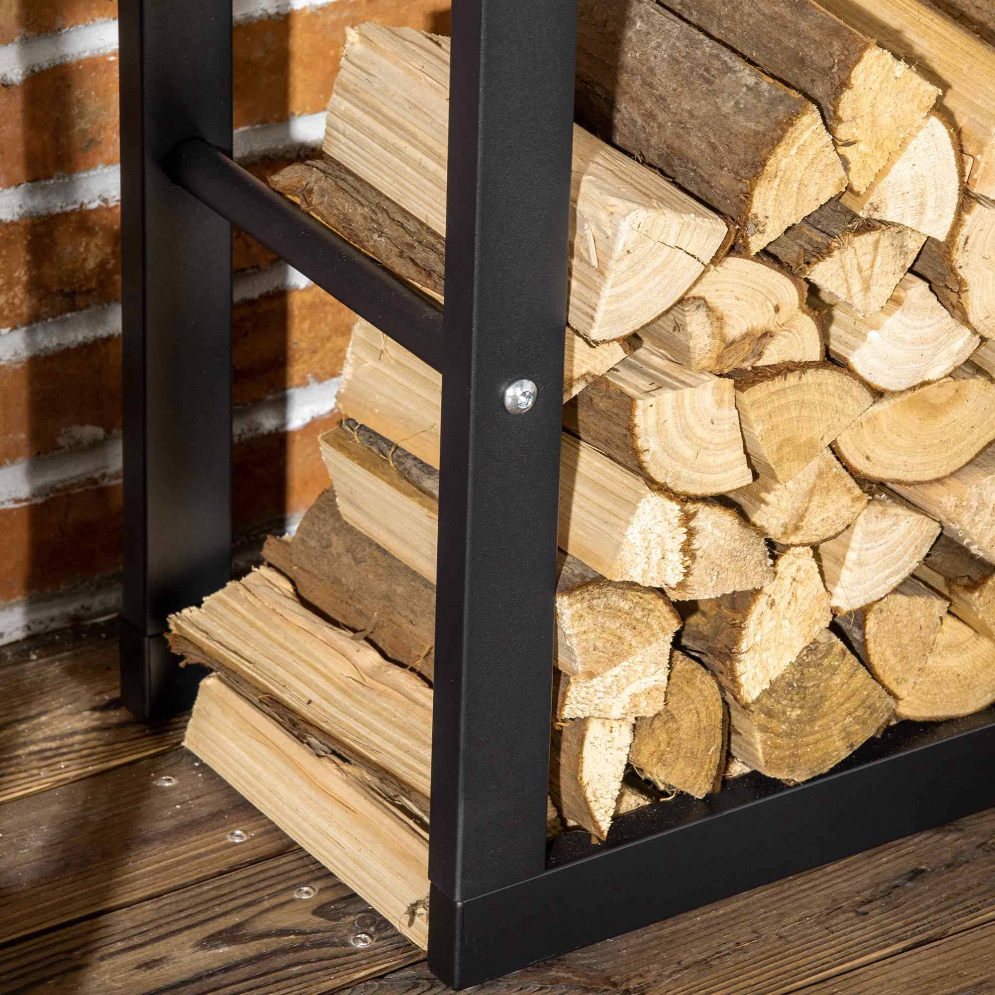 Range bûches Etagère porte bois de cheminée porte-bûches design contemporain charge max. 100 Kg dim. 60L x 25l x 100H cm métal noir - Image 10