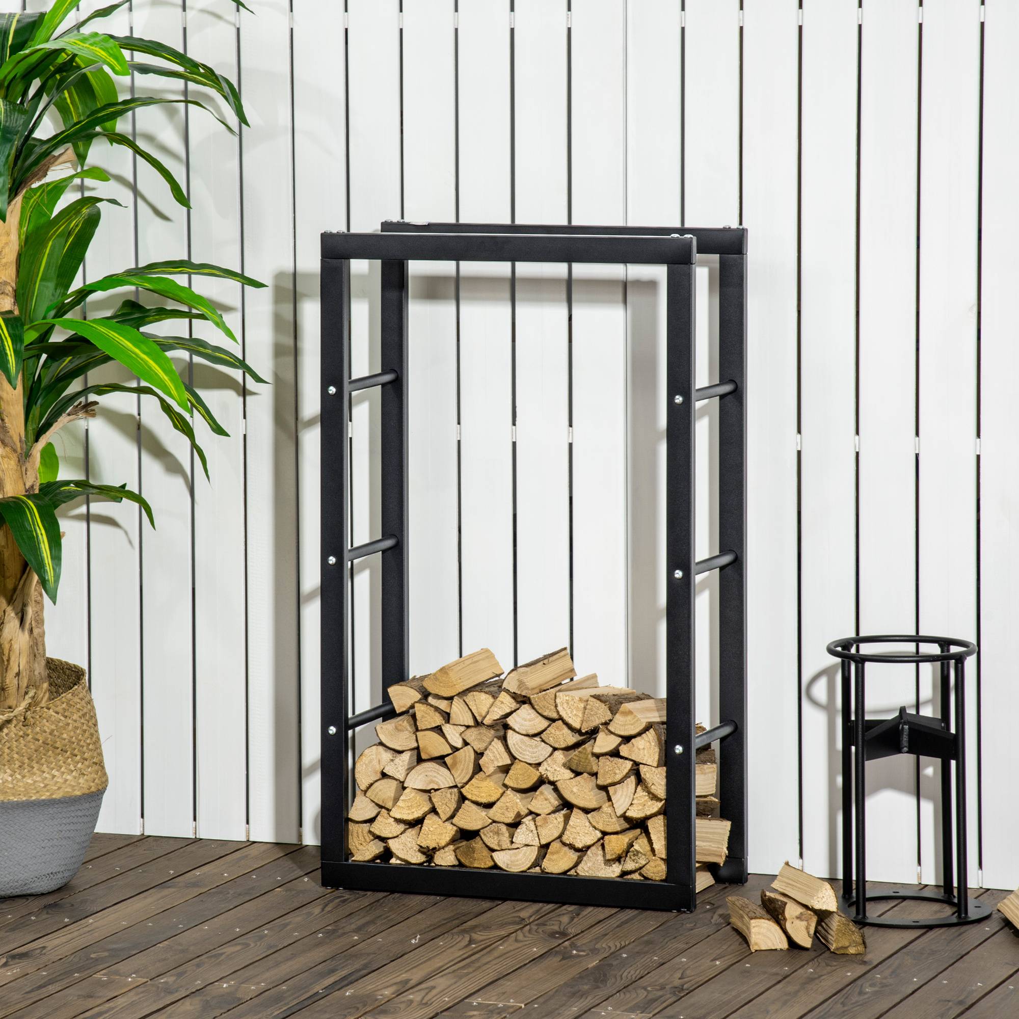 Range bûches Etagère porte bois de cheminée porte-bûches design contemporain charge max. 100 Kg dim. 60L x 25l x 100H cm métal noir - Image 4