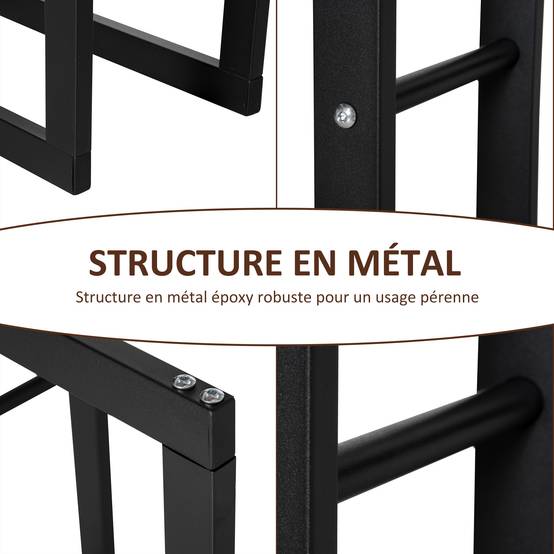Range bûches Etagère porte bois de cheminée porte-bûches design contemporain charge max. 100 Kg dim. 60L x 25l x 100H cm métal noir - Image 8