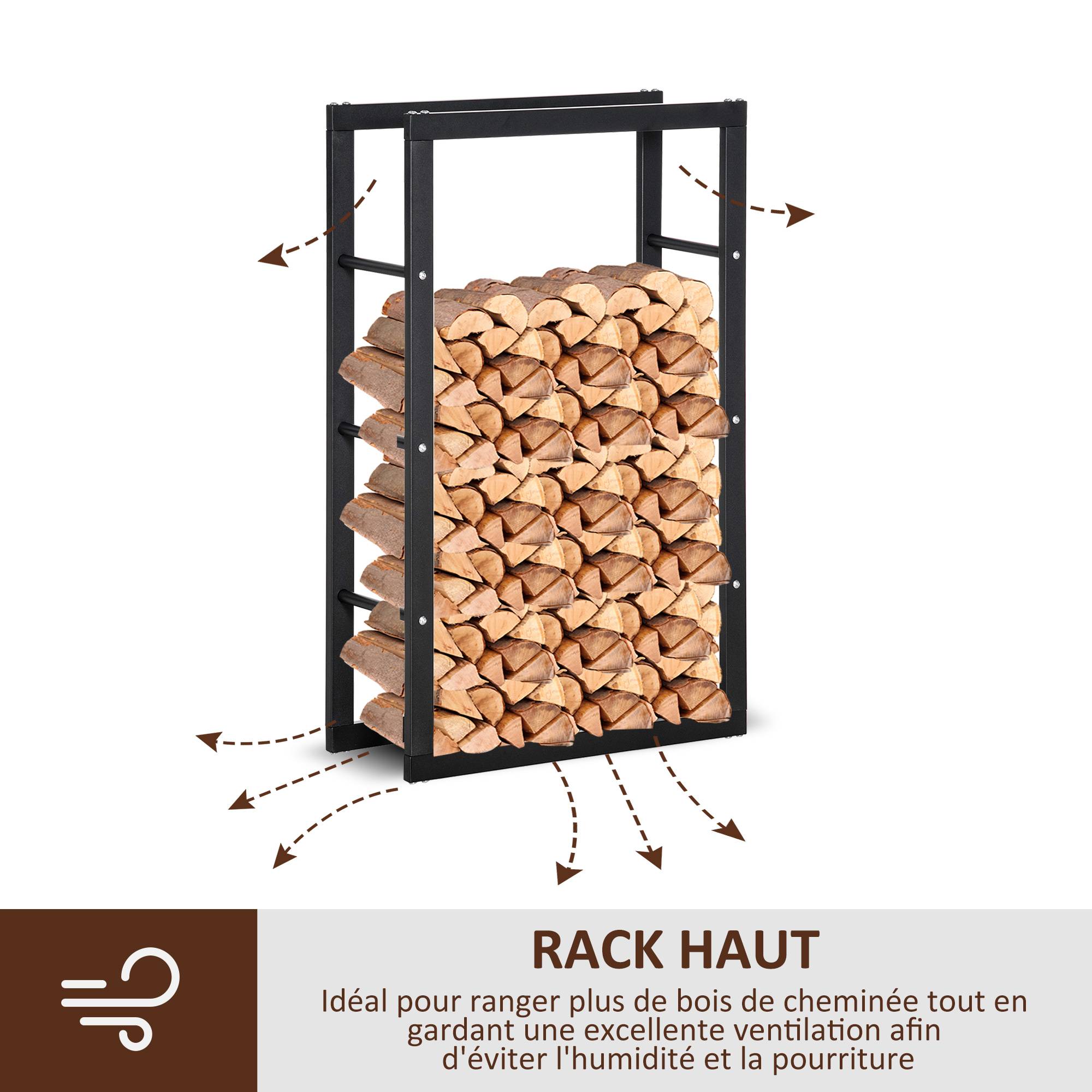 Range bûches Etagère porte bois de cheminée porte-bûches design contemporain charge max. 100 Kg dim. 60L x 25l x 100H cm métal noir - Image 7