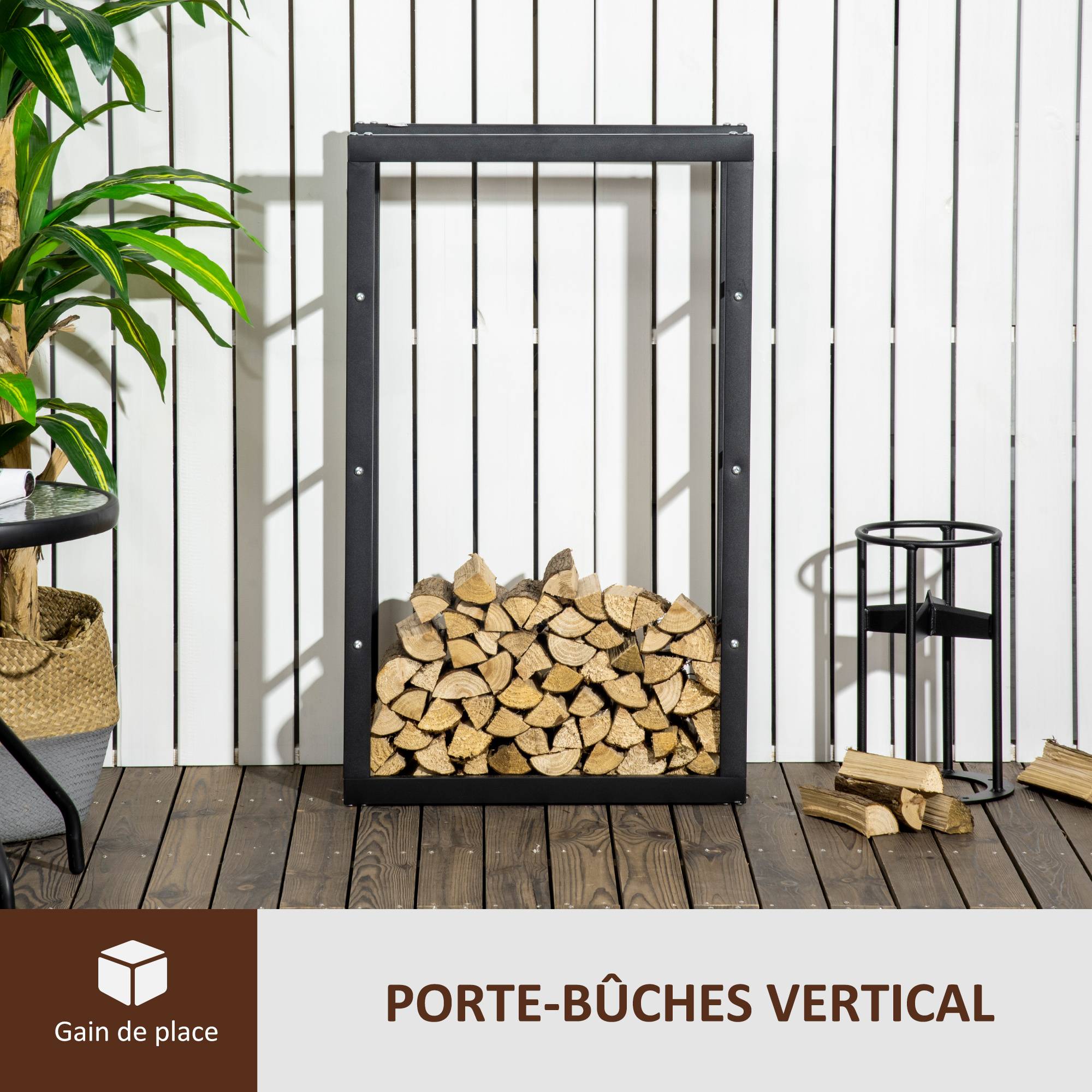 Range bûches Etagère porte bois de cheminée porte-bûches design contemporain charge max. 100 Kg dim. 60L x 25l x 100H cm métal noir - Image 6