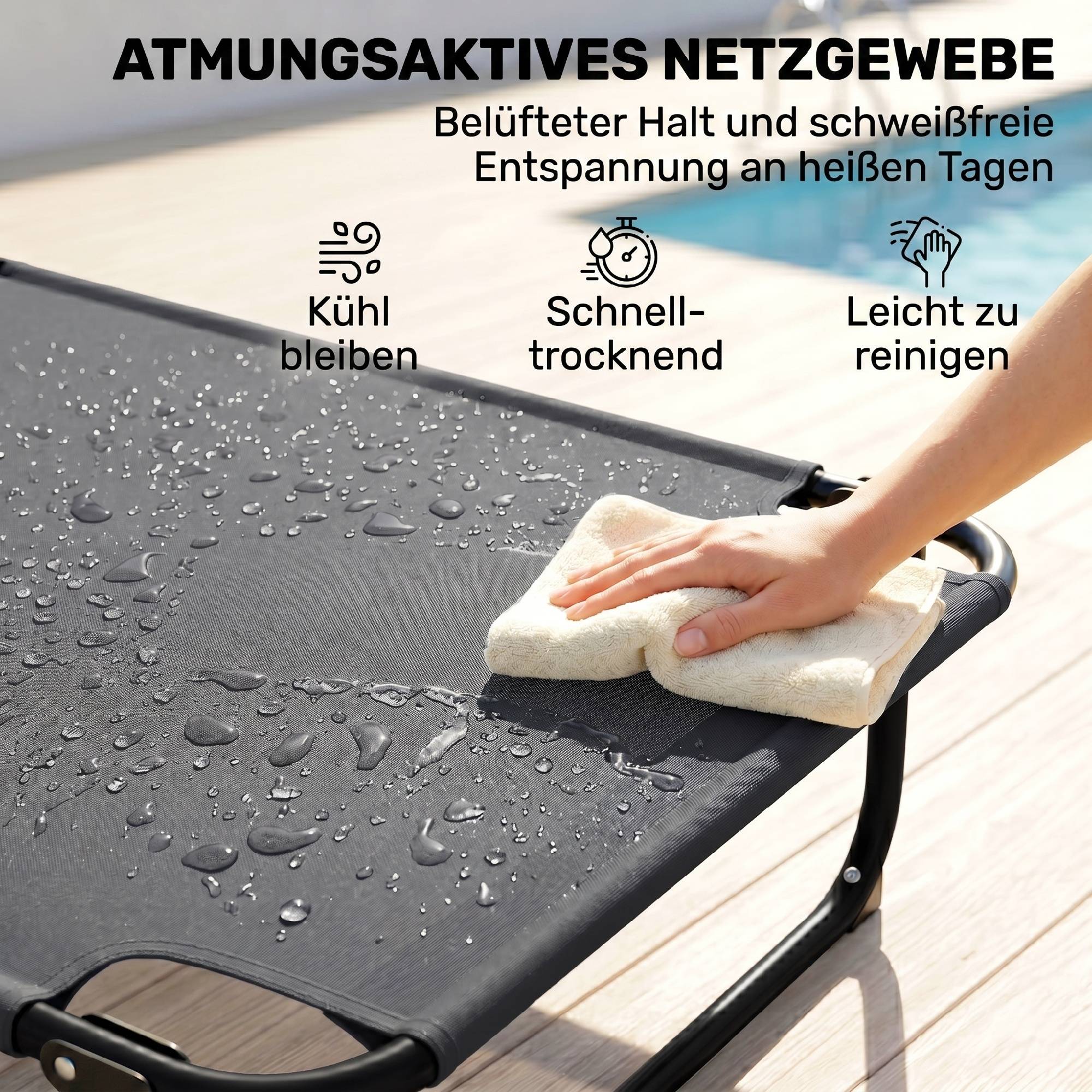 Transat, chaise longue de jardin, chaise longue de détente, pliable, résistant aux intempéries, 194 cm x 72 cm x 89 cm, noir et gris foncé - Image 8