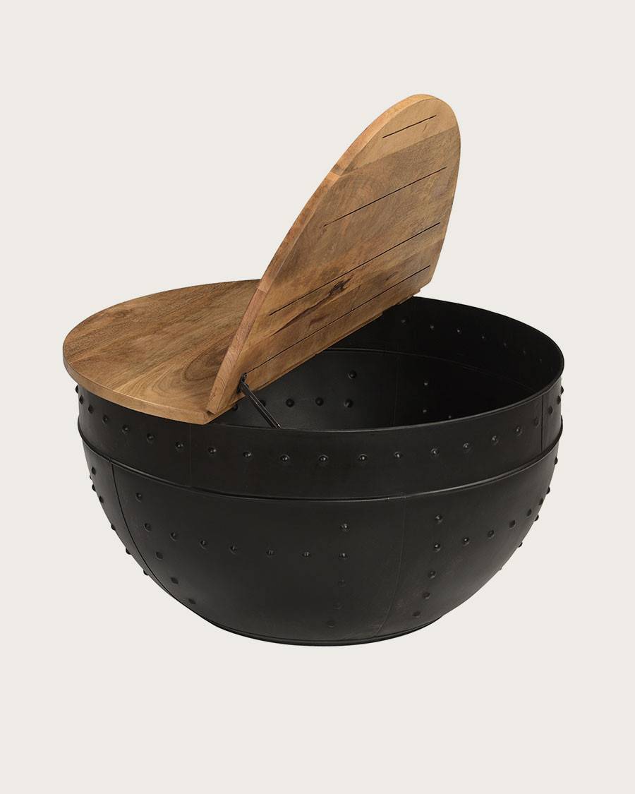 Lasco - Table basse coffre ronde en métal et bois - UNIQKA - Imagen 1