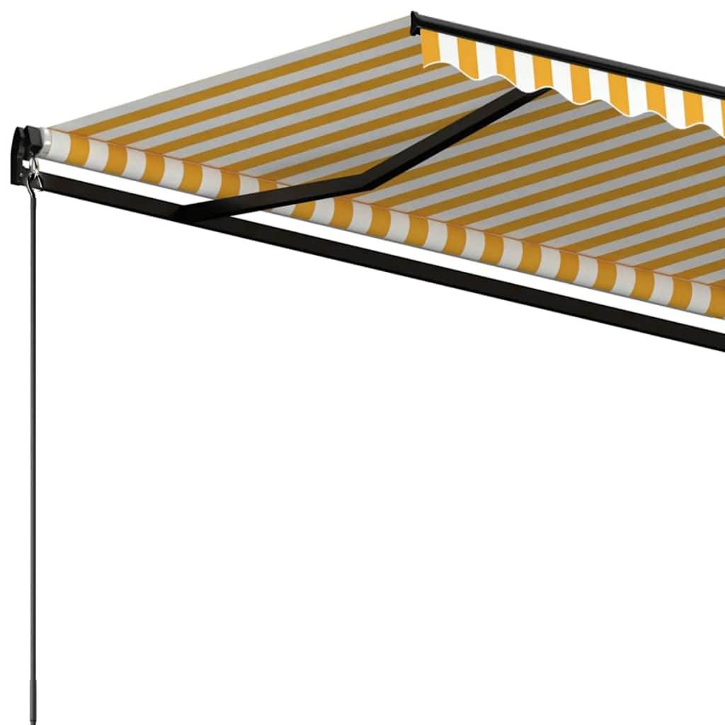 Store banne rétractable manuel aluminium terrasse 350x250cm jaune et blanc - ComfortXL Outdoor Living - Image 5