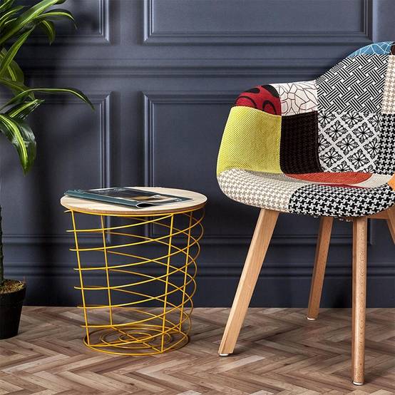 The Home Deco Factory - Fauteuil scandinave patchwork pieds bois - Image 5