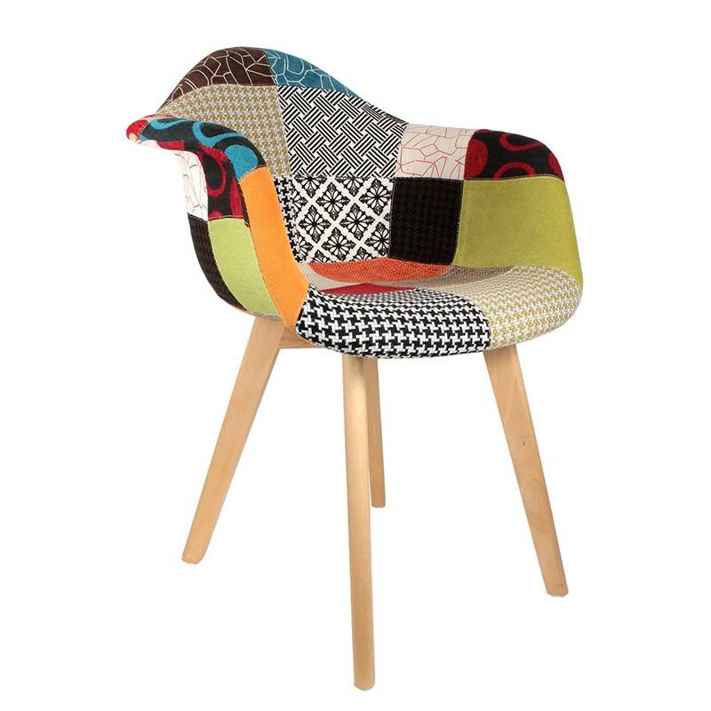 The Home Deco Factory - Fauteuil scandinave patchwork pieds bois - Image 1