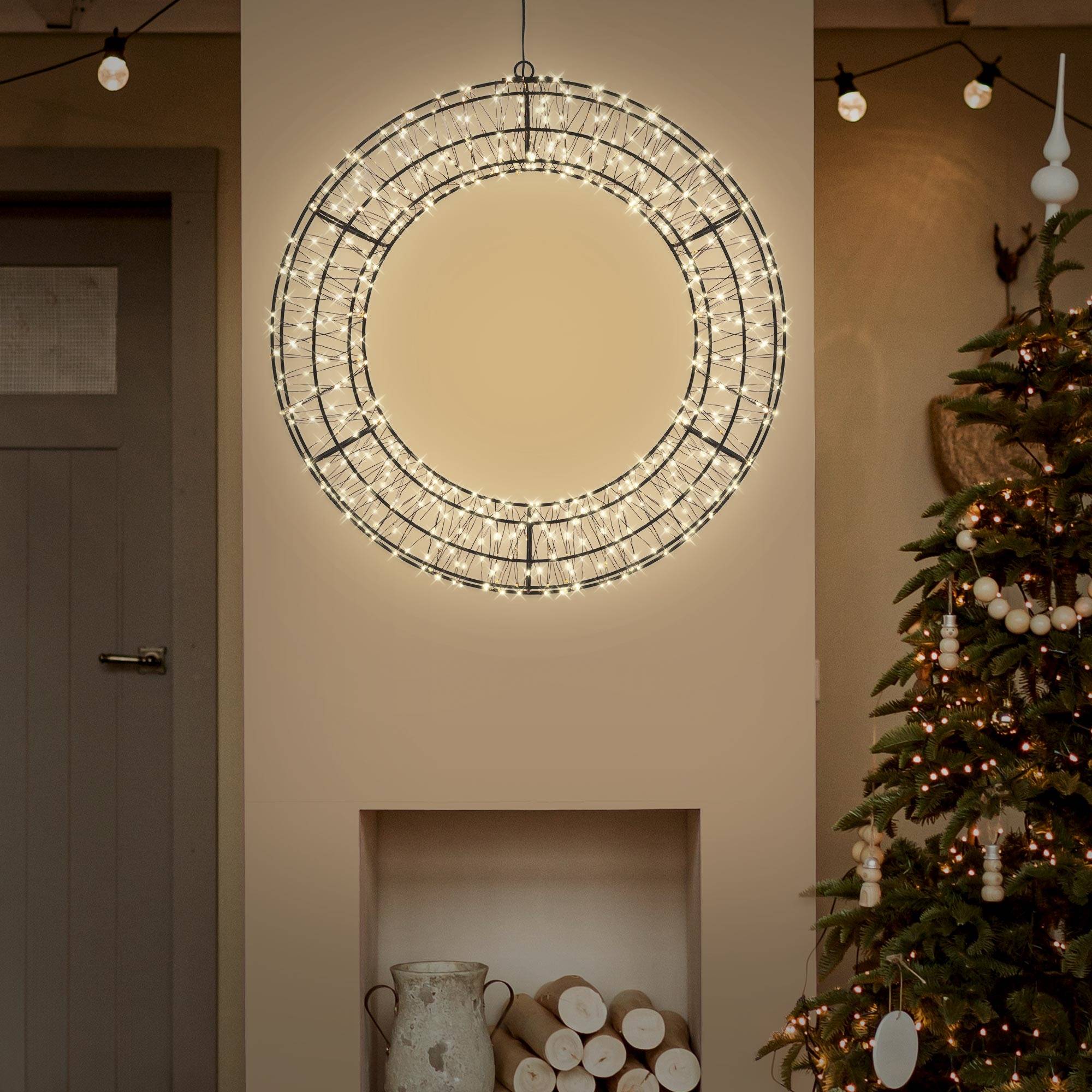 Ecd-Germany - Couronne de Noël lumineuse LED Ø 58 cm décoration suspendue, anneau lumineux en métal, 840 LED blanc chaud, minuterie, íntérieur et extérieur, IP44 - Image 1