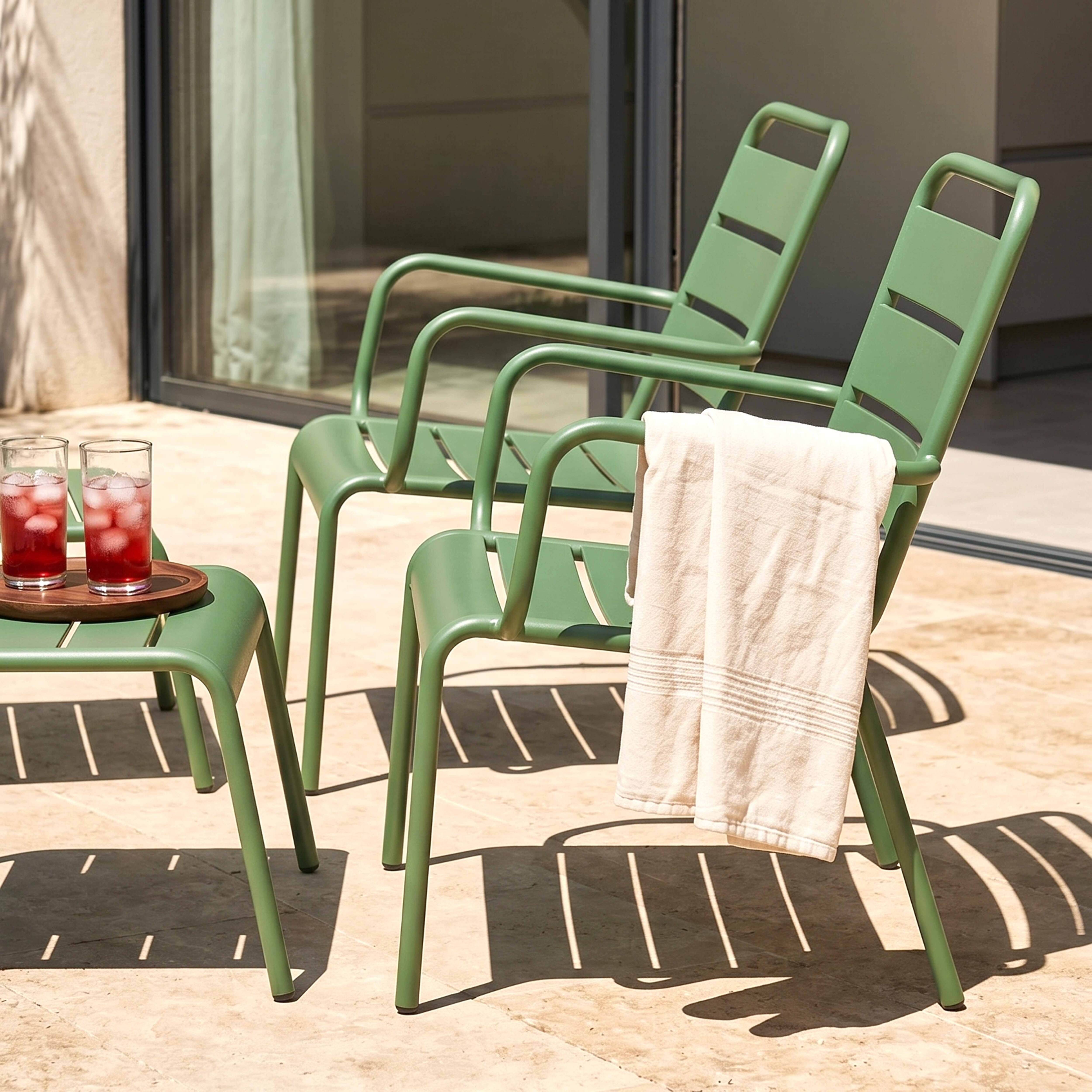 Oviala - Lot de 2 fauteuils relax avec repose-pieds en métal vert cactus Palavas - Oviala - Imagen 3