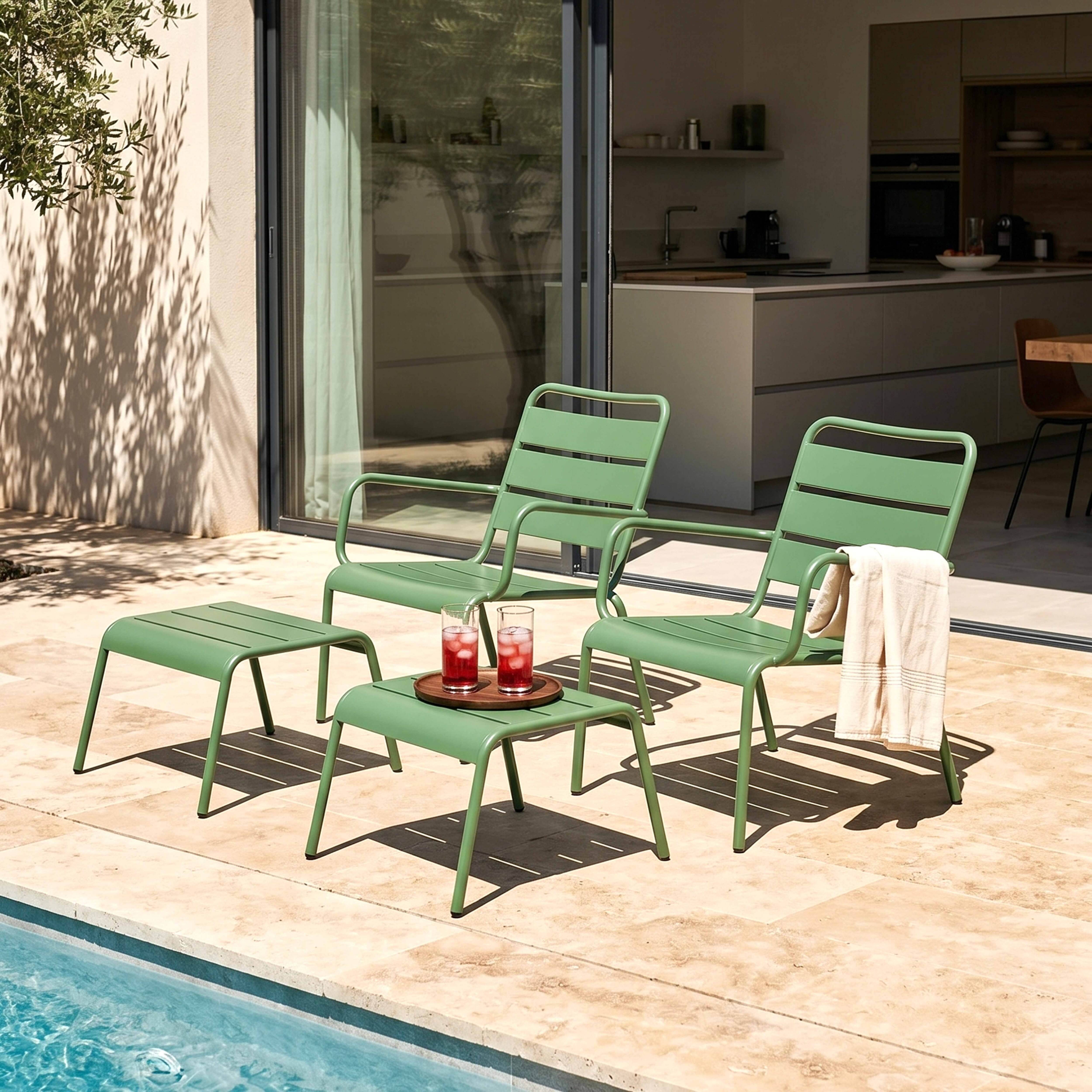 Oviala - Lot de 2 fauteuils relax avec repose-pieds en métal vert cactus Palavas - Oviala - Imagen 2